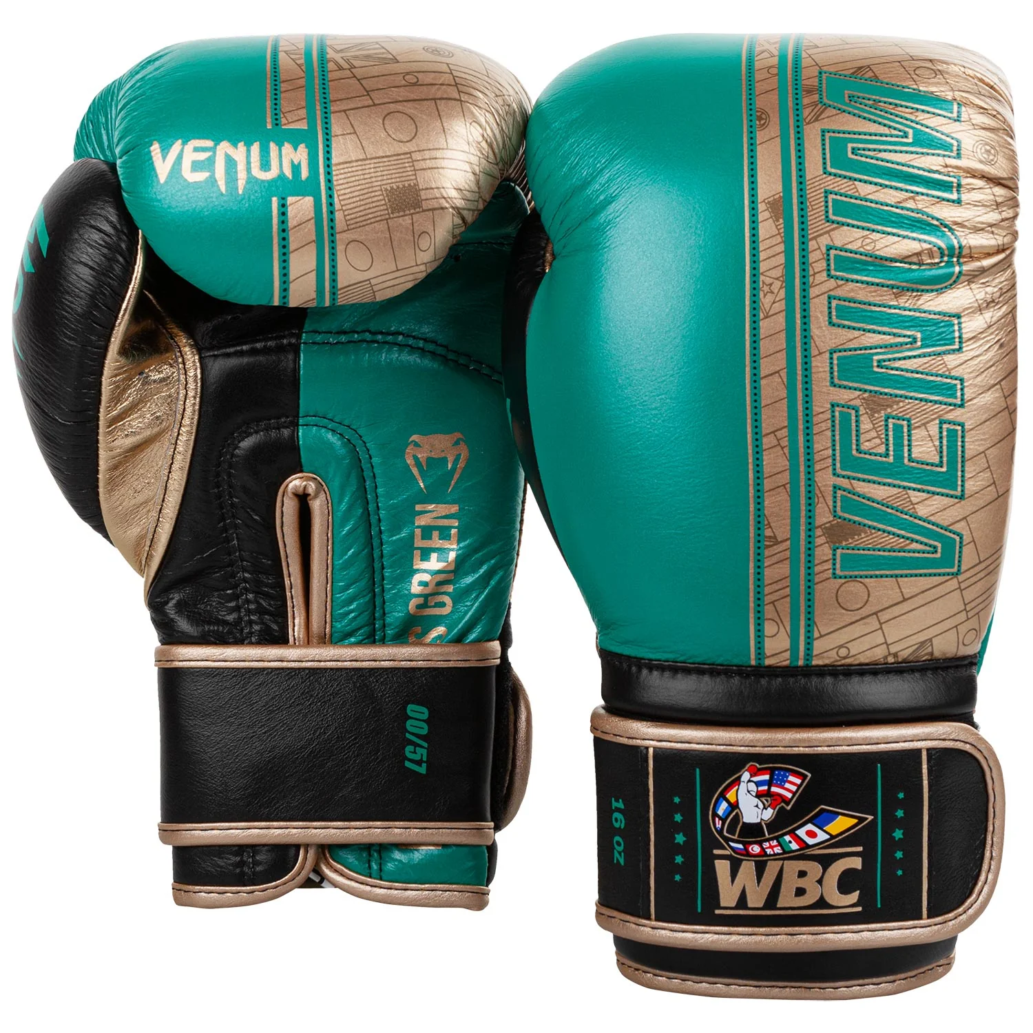 Venum Shield Pro Boxing Gloves WBC Limited Edition - Velcro - Green Metallic/Gold - Image 3