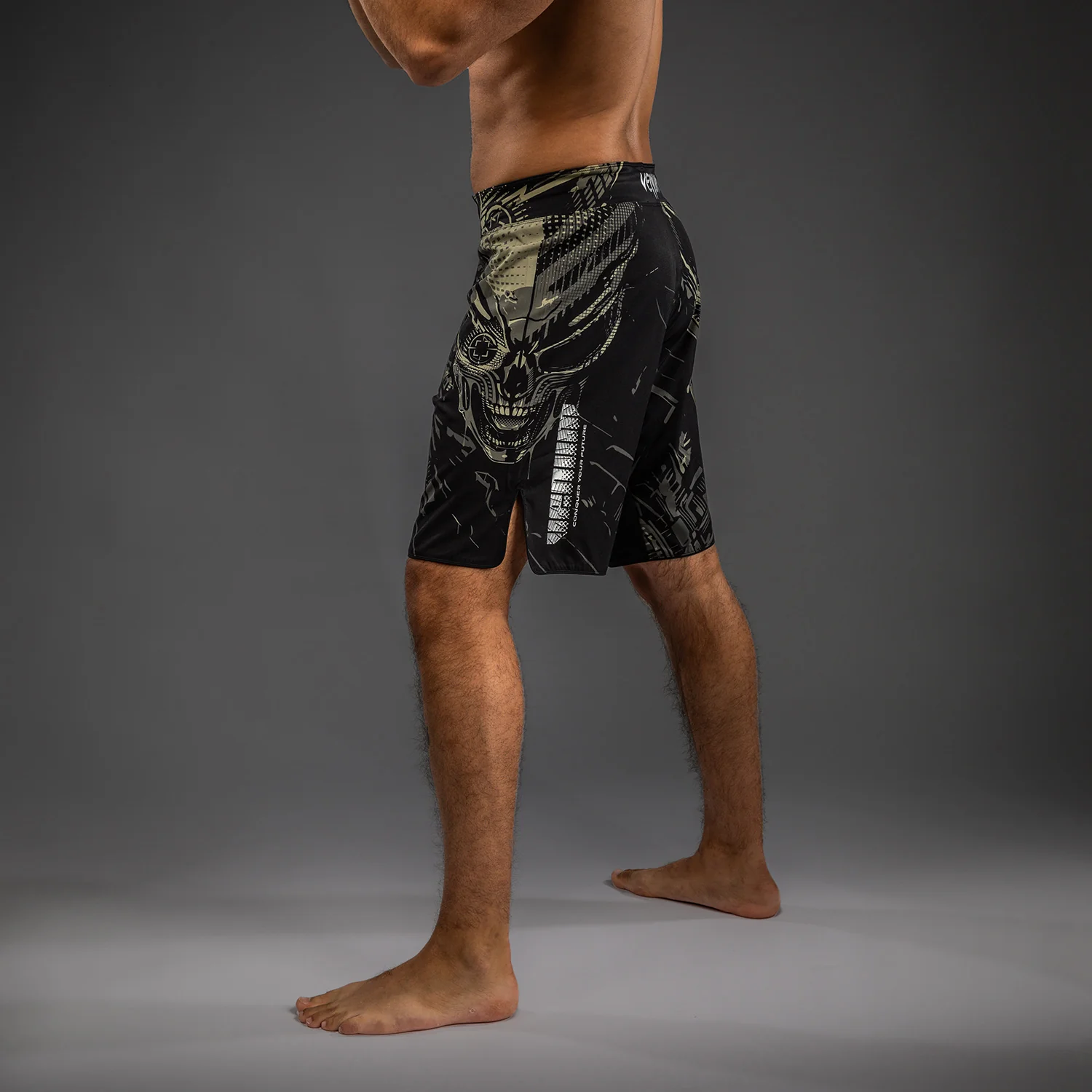 Venum Invader Fight Shorts - Black/Sand - Image 7