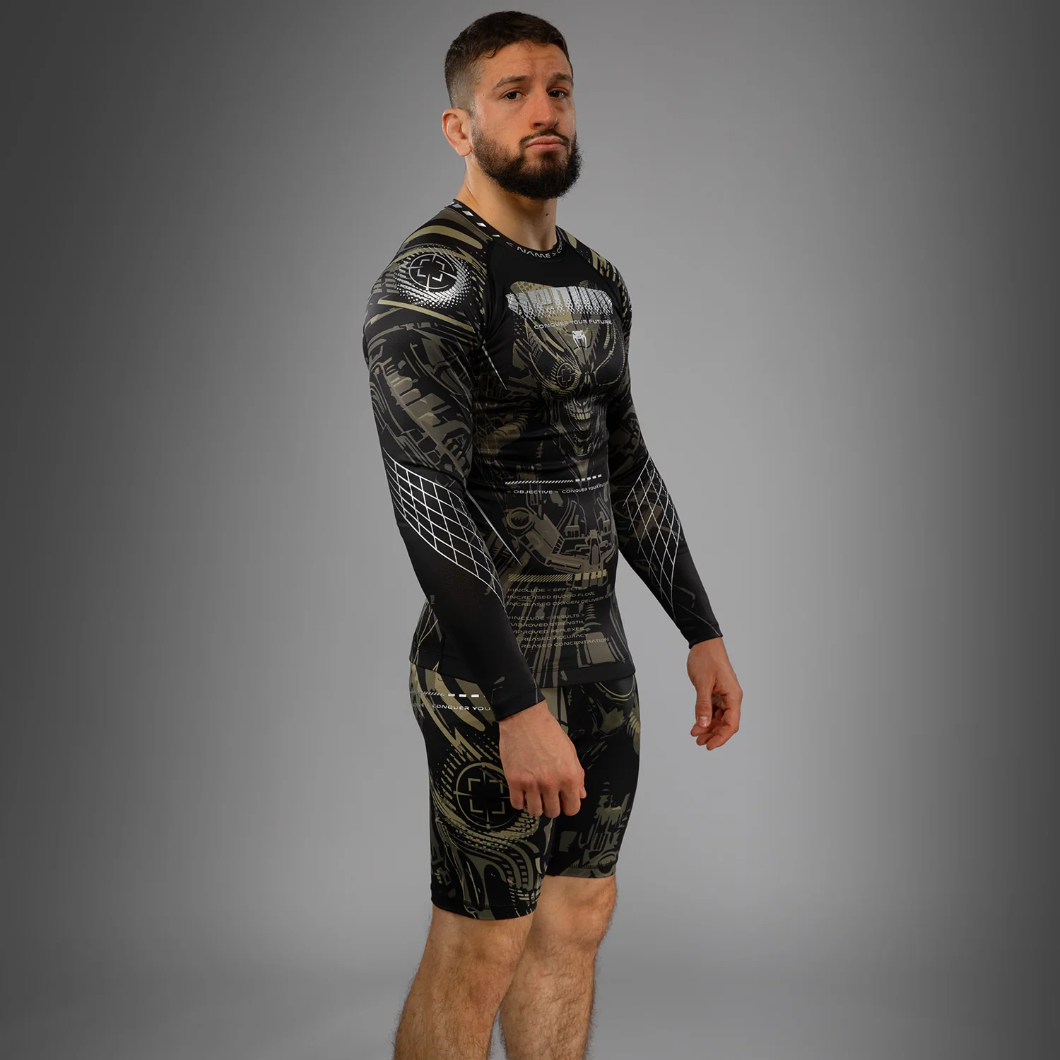 Venum Invader Long Sleeve Rashguard - Black/Sand - Image 2