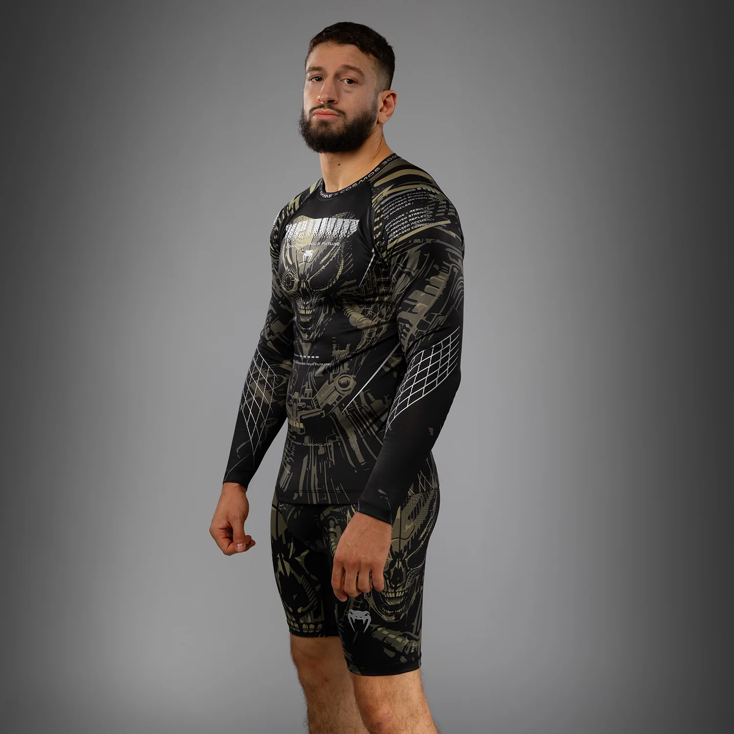 Venum Invader Long Sleeve Rashguard - Black/Sand - Image 5