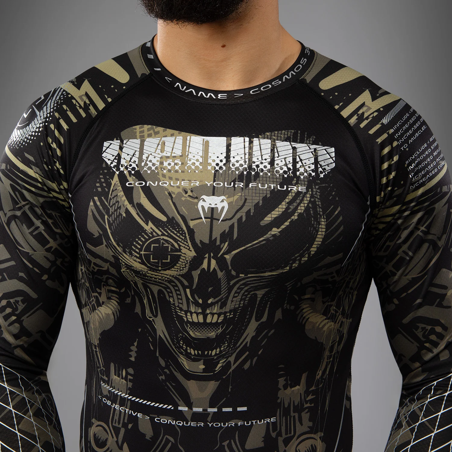 Venum Invader Long Sleeve Rashguard - Black/Sand - Image 6