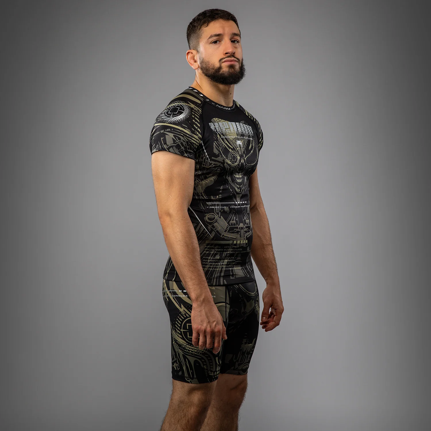 Venum Invader Short Sleeve Rashguard - Black/Sand - Image 2