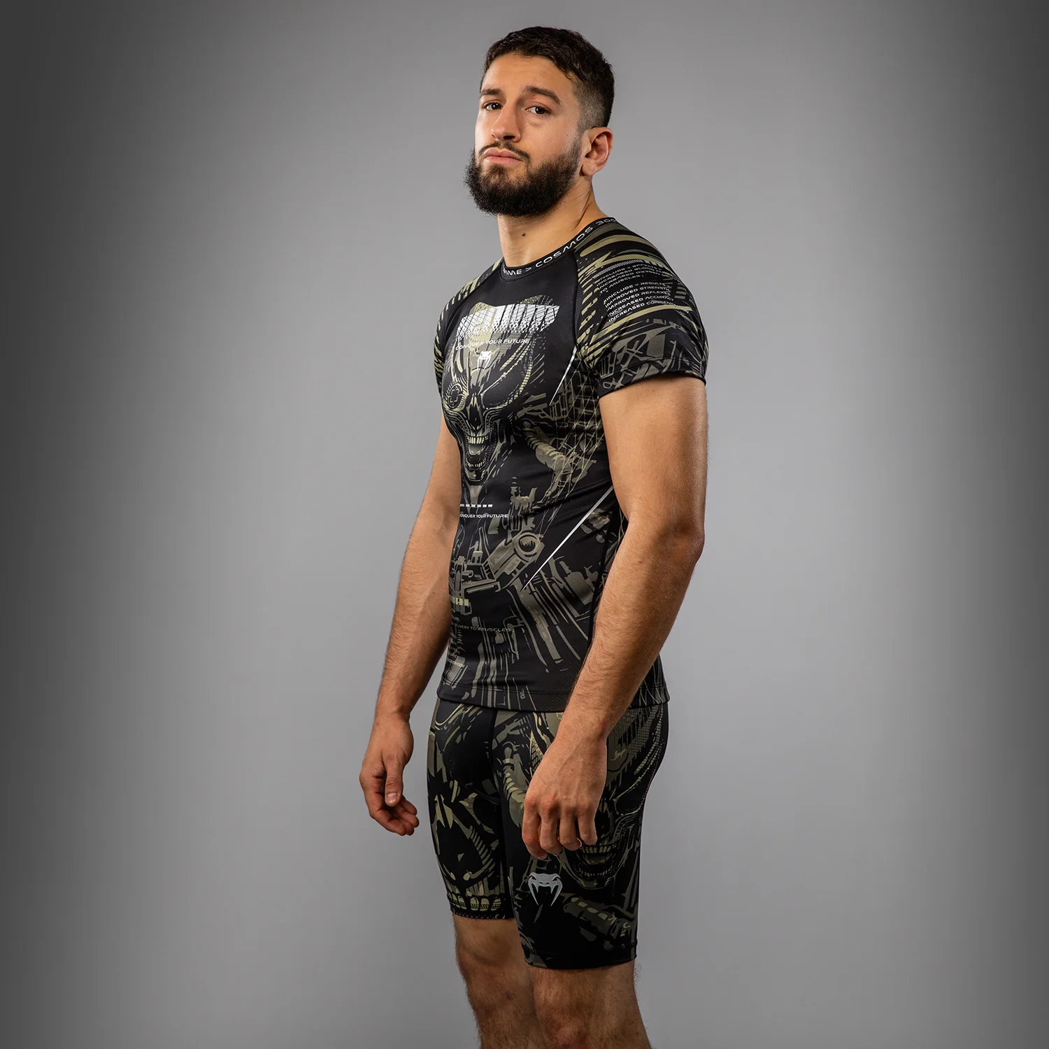 Venum Invader Short Sleeve Rashguard - Black/Sand - Image 4