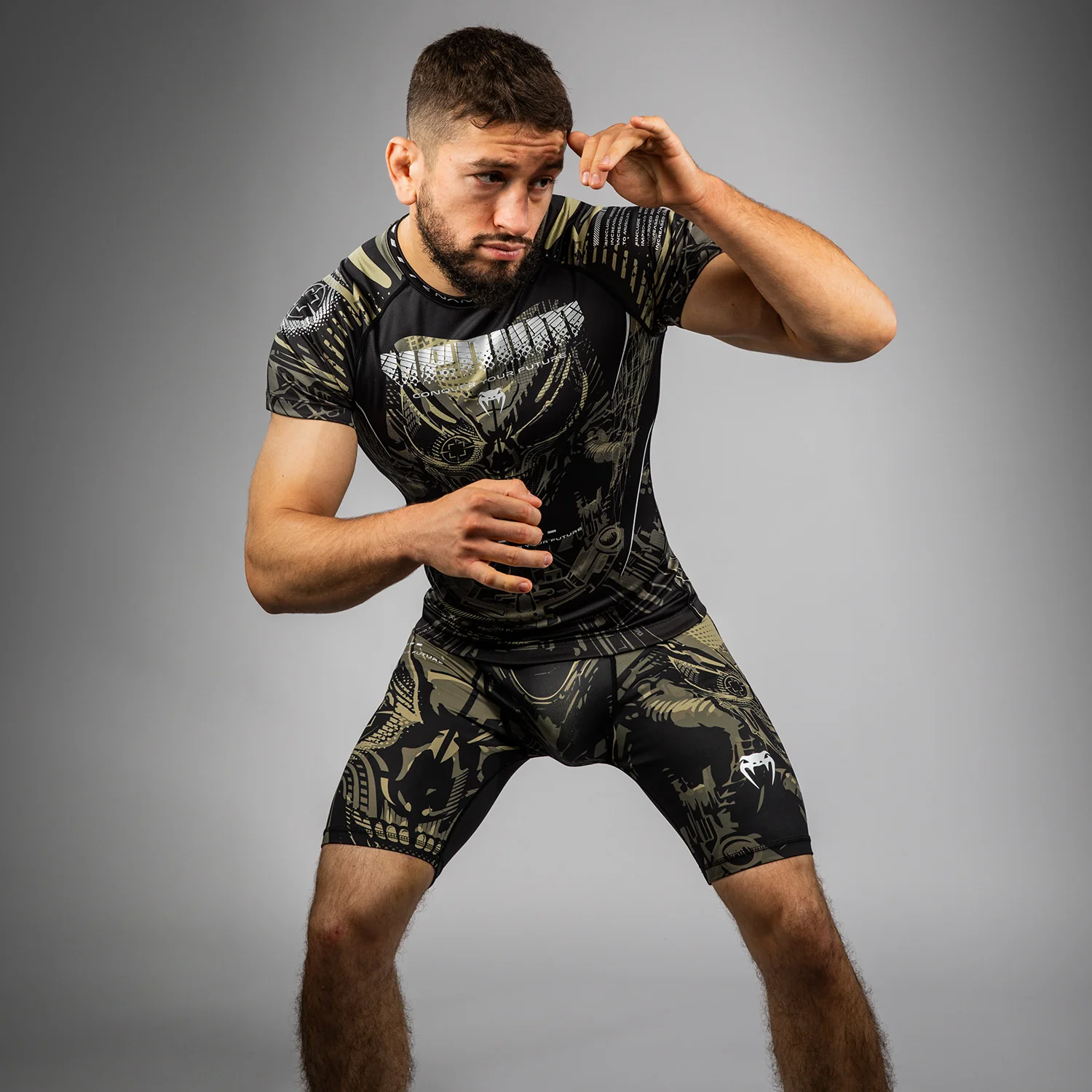 Venum Invader Short Sleeve Rashguard - Black/Sand - Image 5