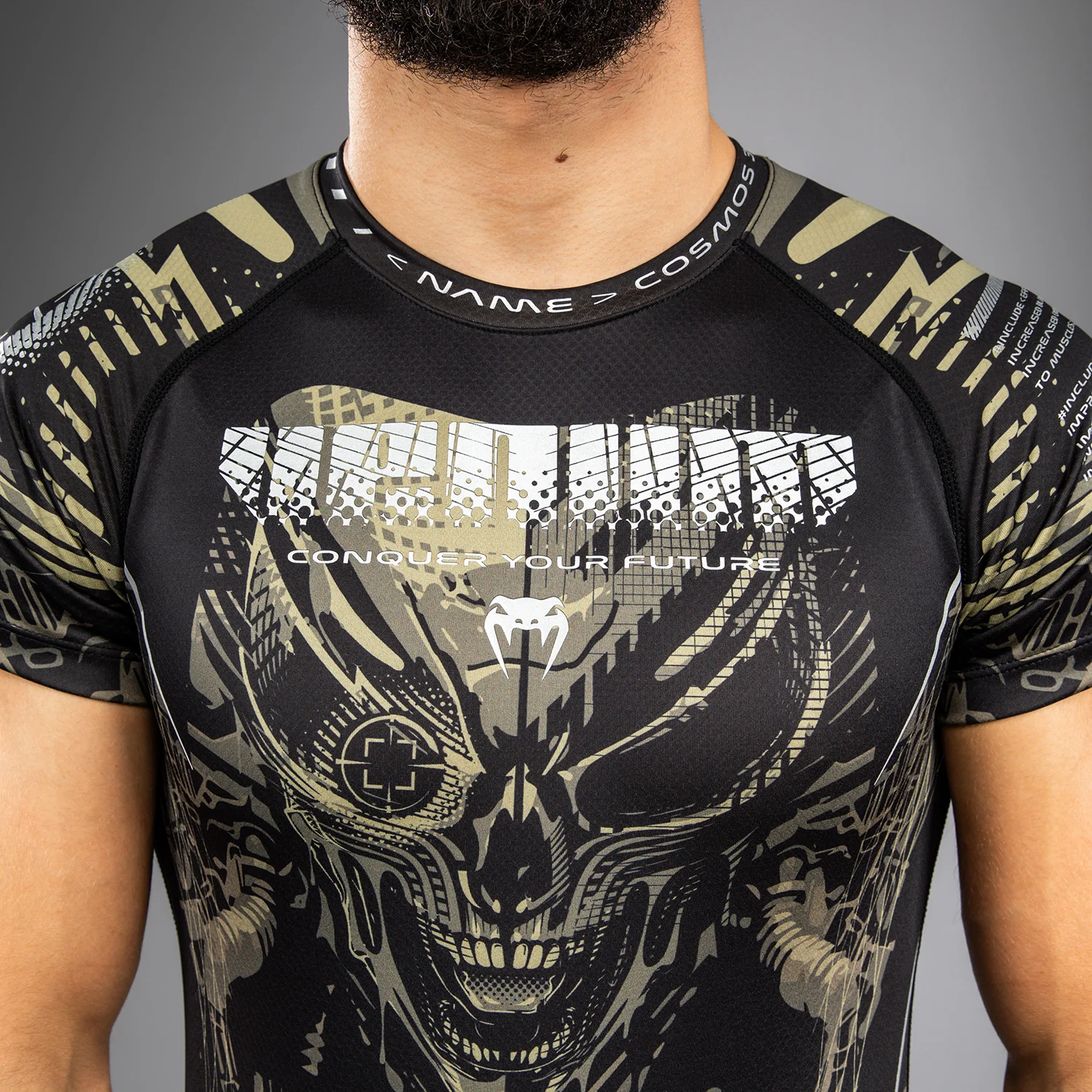 Venum Invader Short Sleeve Rashguard - Black/Sand - Image 6