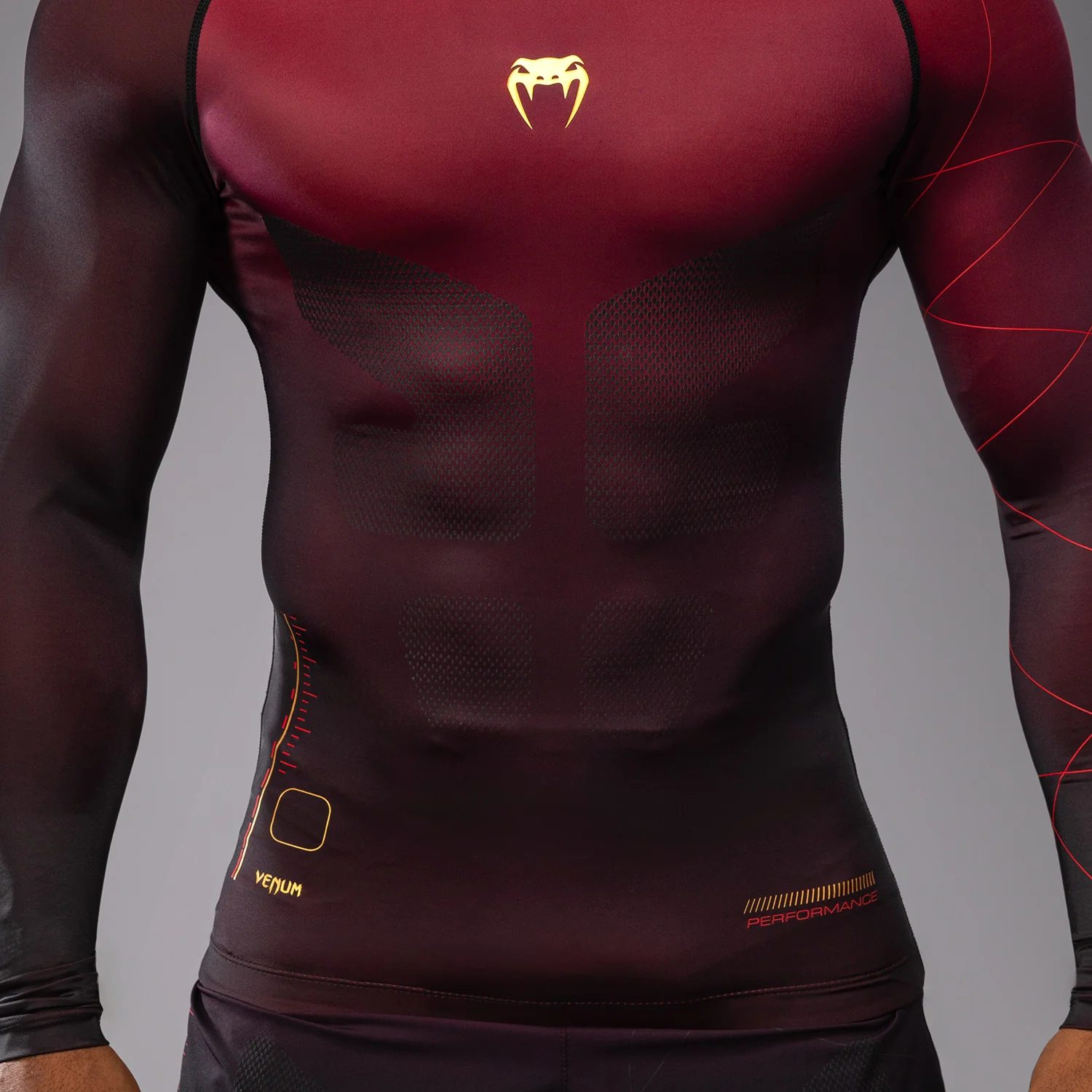 Venum Tactical XT Men's Long Sleeve Rashguard - Black/Burgundy/Gold - Image 6