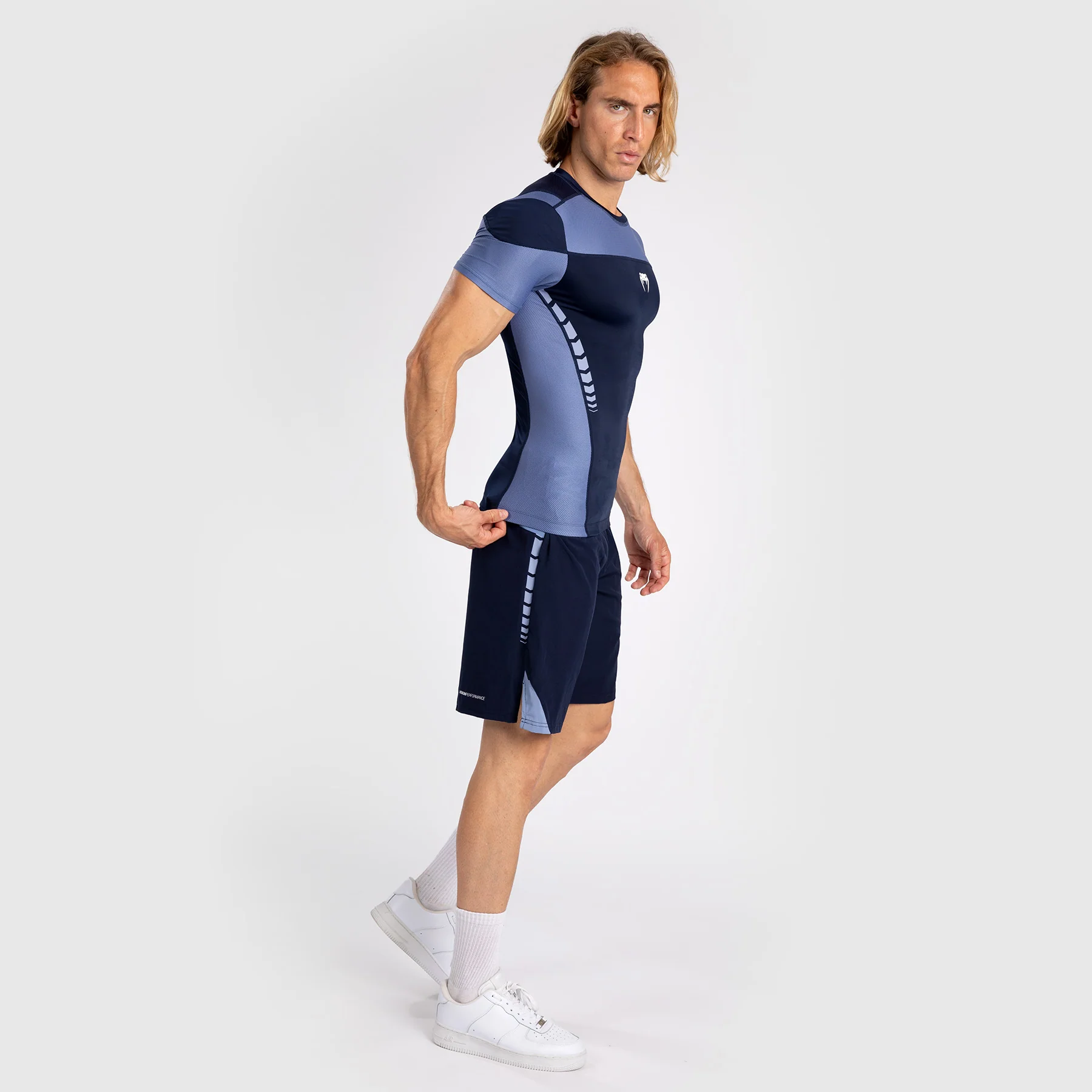 Venum Tempest Men's Short Sleeve Rashguard - Navy Blue/Blue - Image 6