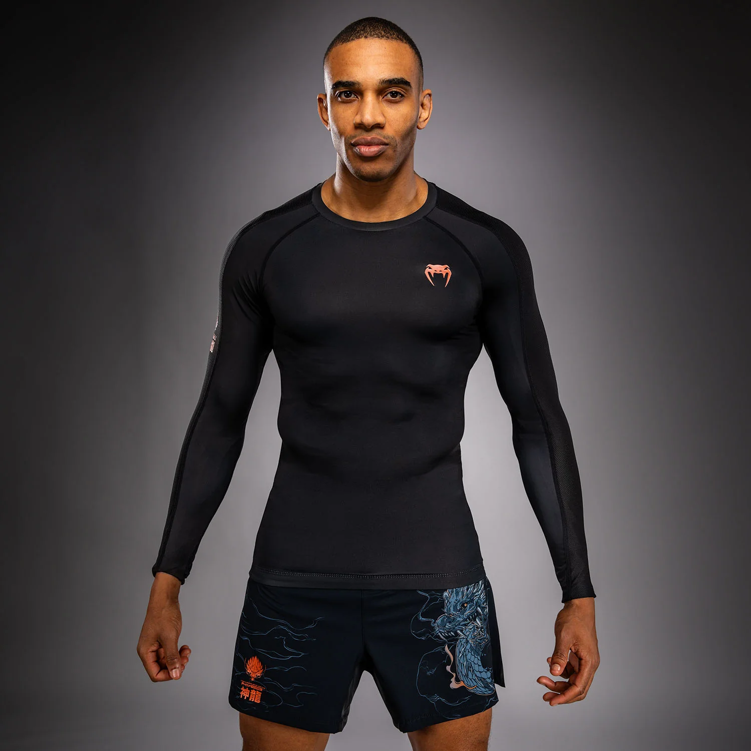 Venum Thunder Dragon Long Sleeve Rashguard - Black/Grey/Copper