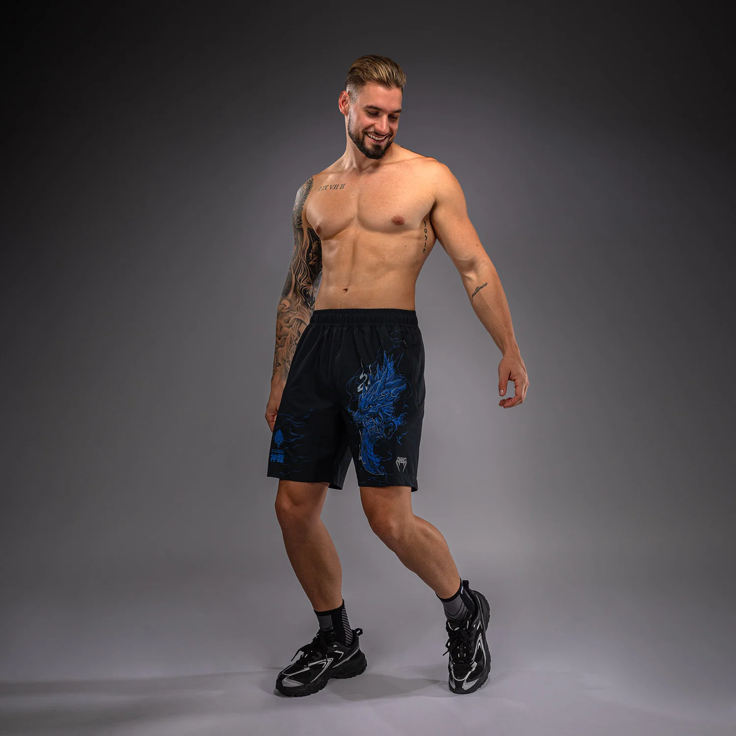 Venum Thunder Dragon Training Shorts - Black/Royal Blue - Image 2