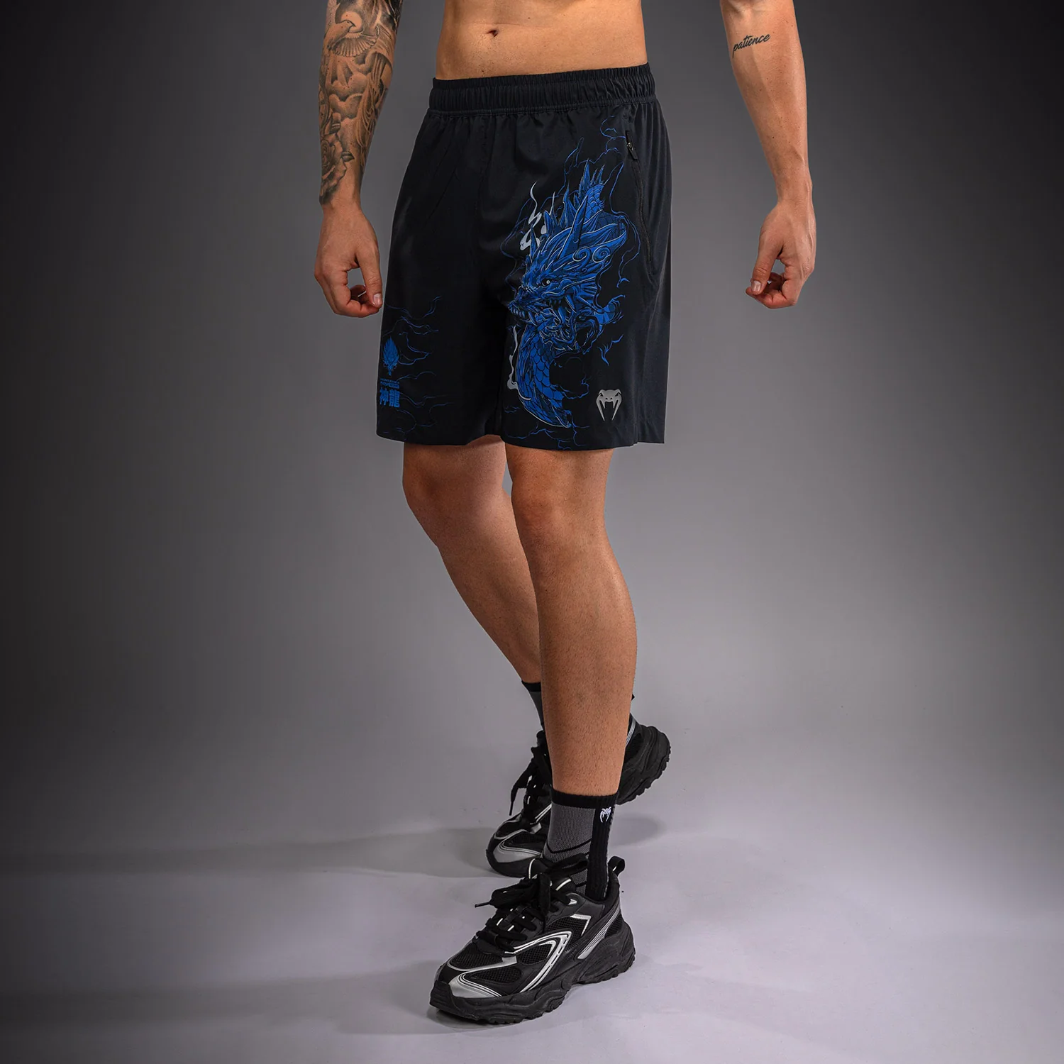 Venum Thunder Dragon Training Shorts - Black/Royal Blue - Image 3