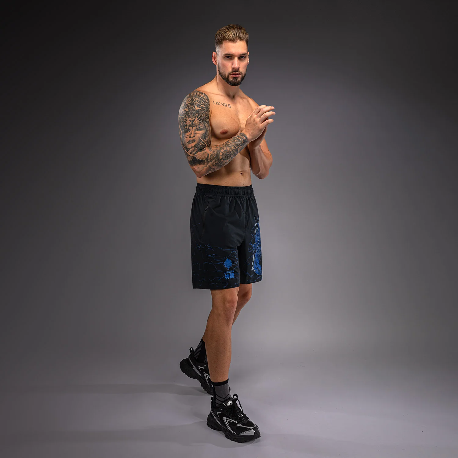 Venum Thunder Dragon Training Shorts - Black/Royal Blue - Image 4