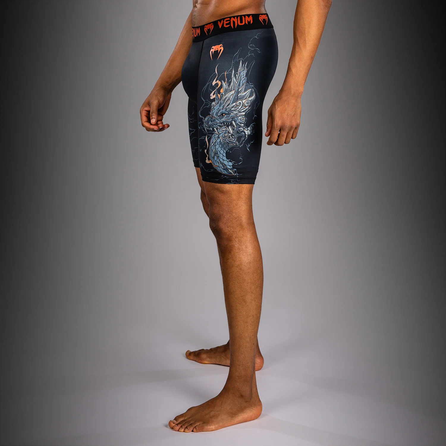 Venum Thunder Dragon Vale Tudo Shorts - Black/Grey/Copper - Image 4