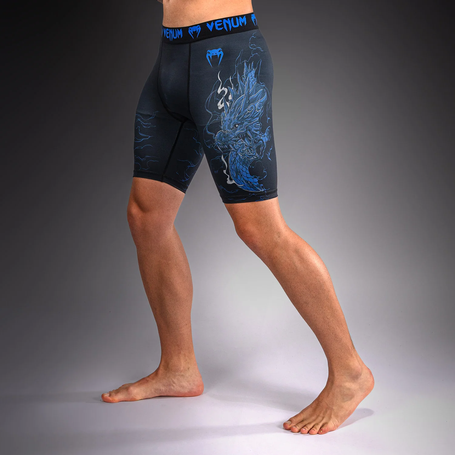 Venum Thunder Dragon Vale Tudo Shorts - Black/Royal Blue - Image 2