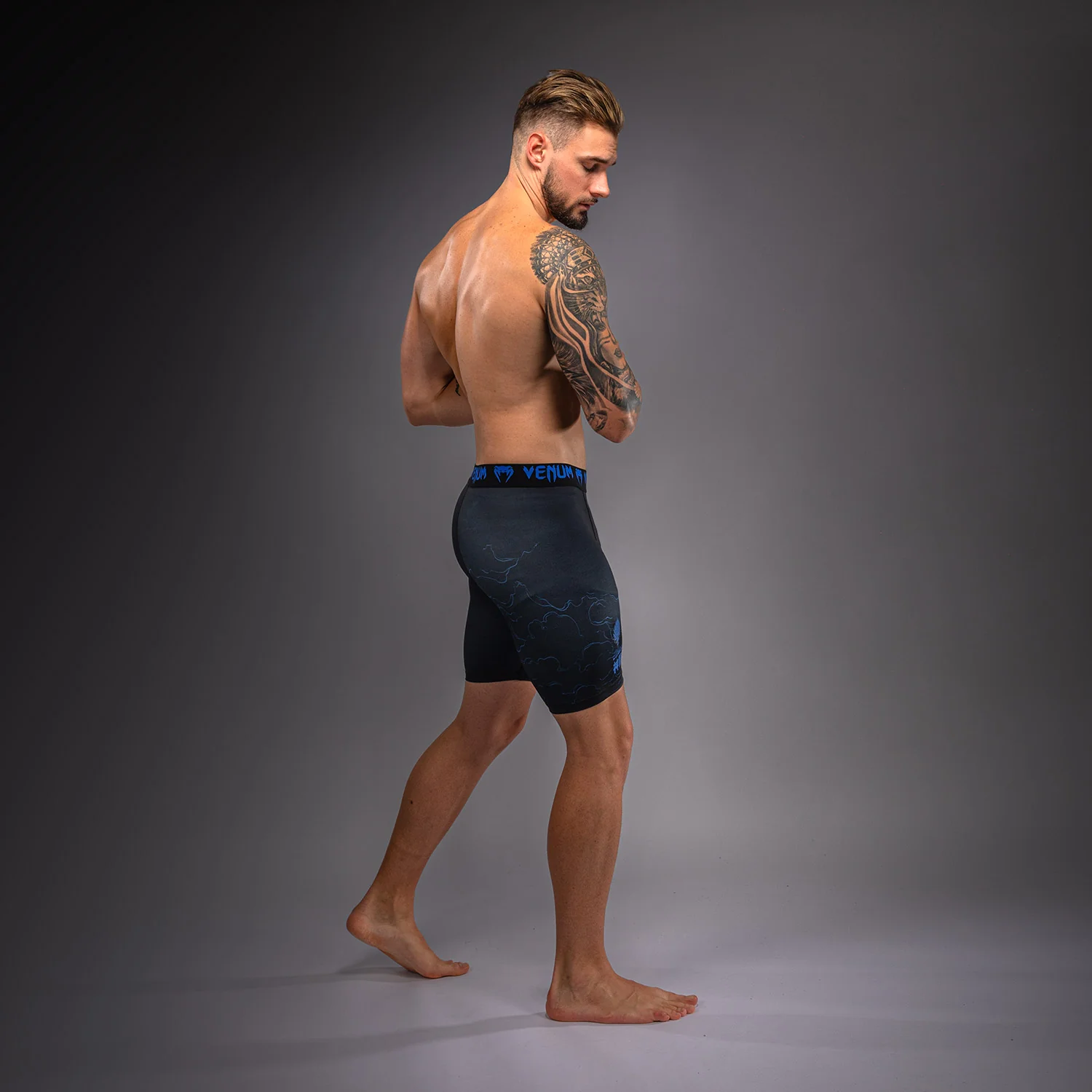 Venum Thunder Dragon Vale Tudo Shorts - Black/Royal Blue - Image 4