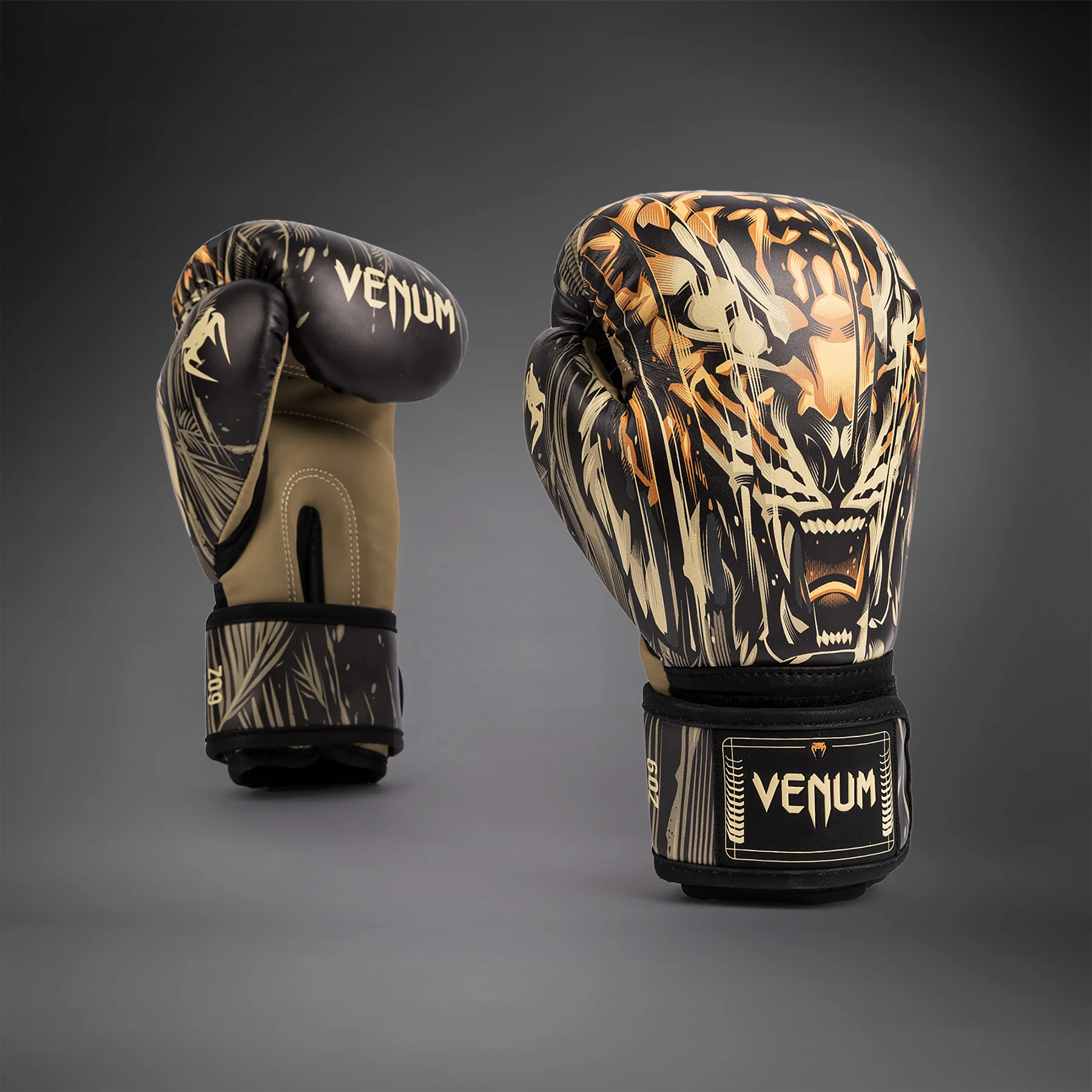 Venum Tiger Kids Boxing Gloves - Black/Neon Orange - Image 3