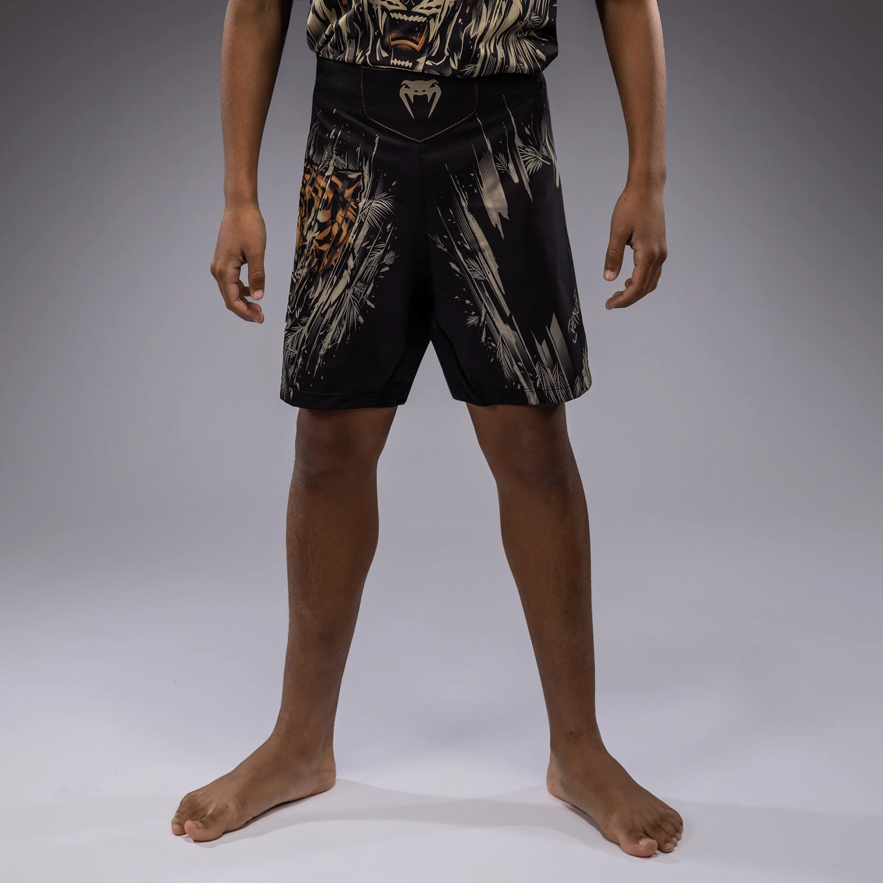 Venum Tiger Kids Fight Shorts - Black/Neon Orange