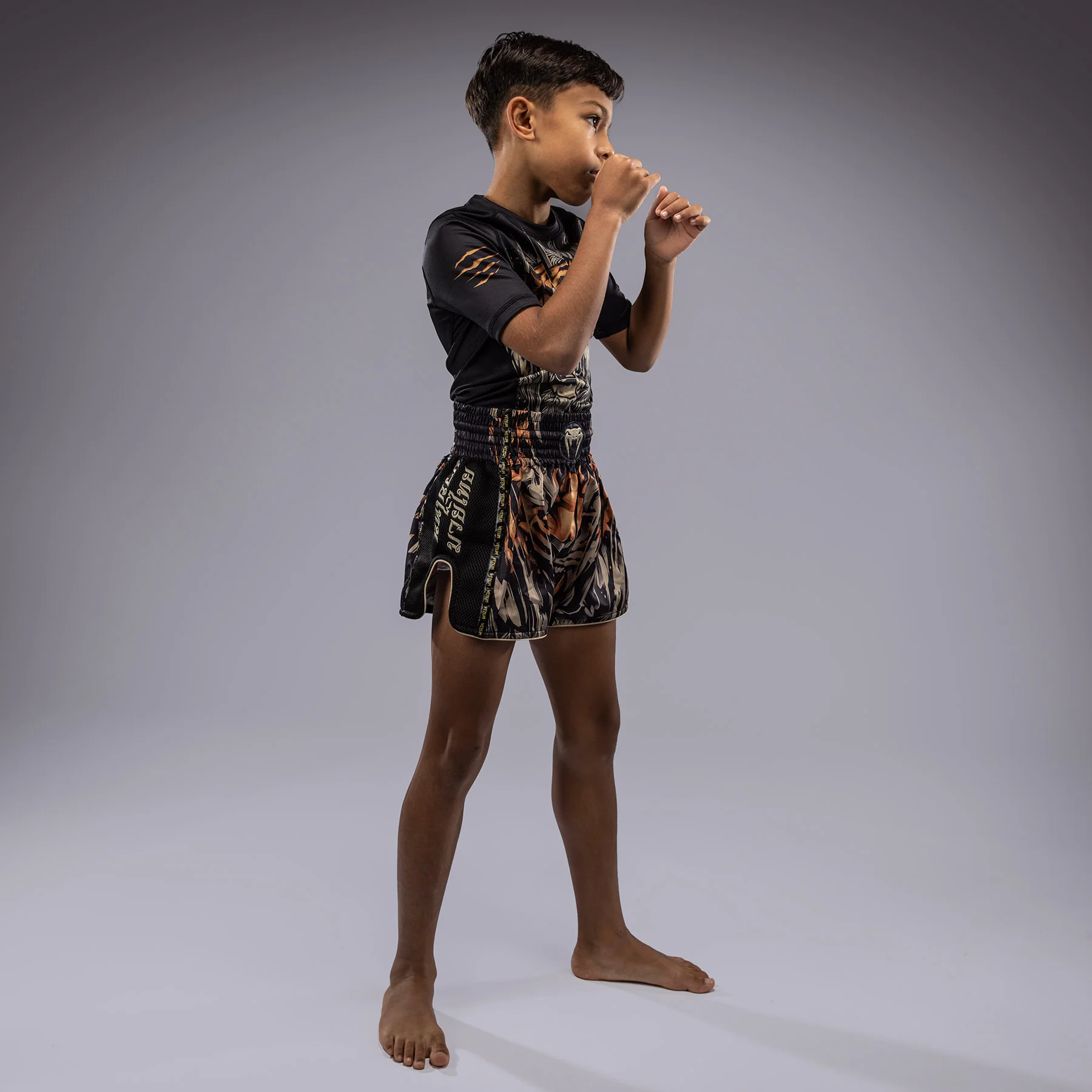 Venum Tiger Kids Muay Thai Shorts - Black/Neon Orange - Image 5