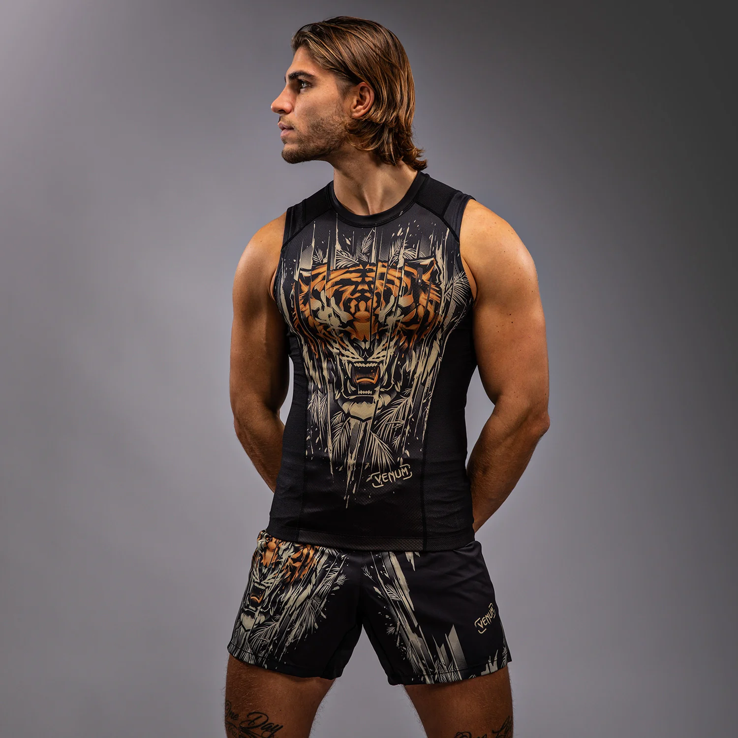 Venum Tiger Men's Sleeveless Rashguard - Black/Neon Orange