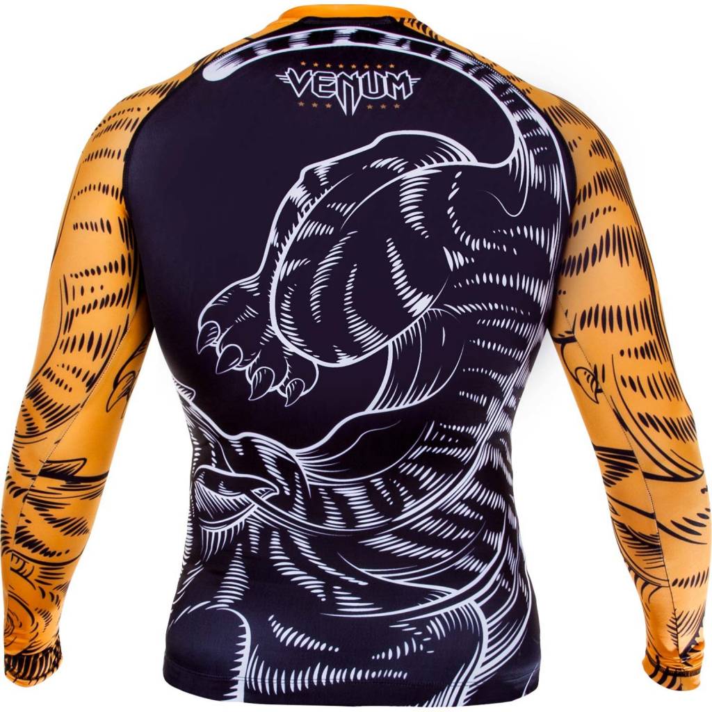 Venum Tiger Rash Guard - Long Sleeves - Black/Orange - Image 2