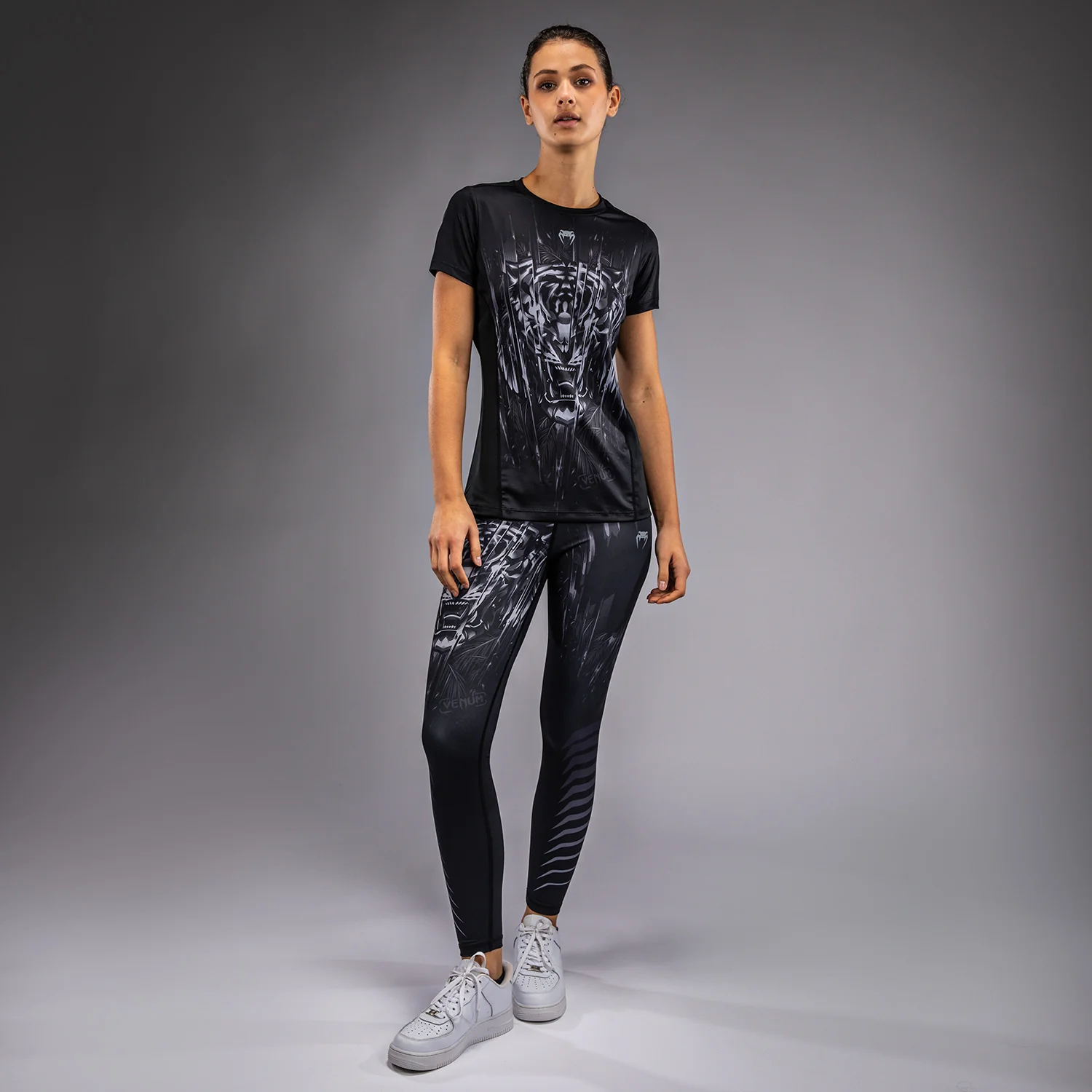 Venum Tiger Women's Dry Tech T-Shirt - Black/Silver - Image 3