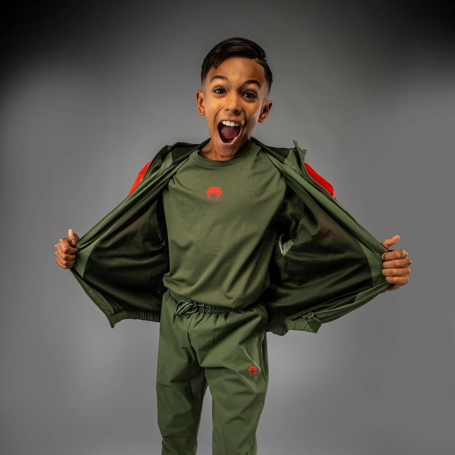 Venum Vectra Kids Track Jacket - Army Green/Orange - Image 6