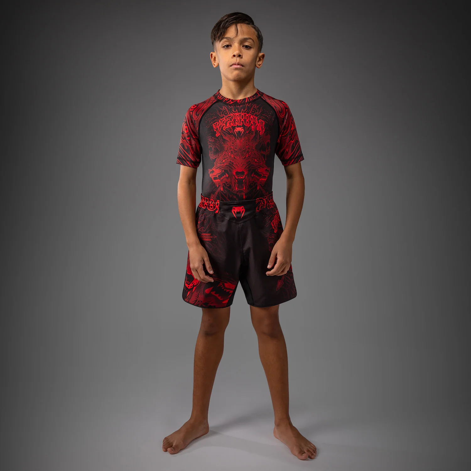 Venum Wolf Atak Kids Fightshorts - Black/Red - Image 2
