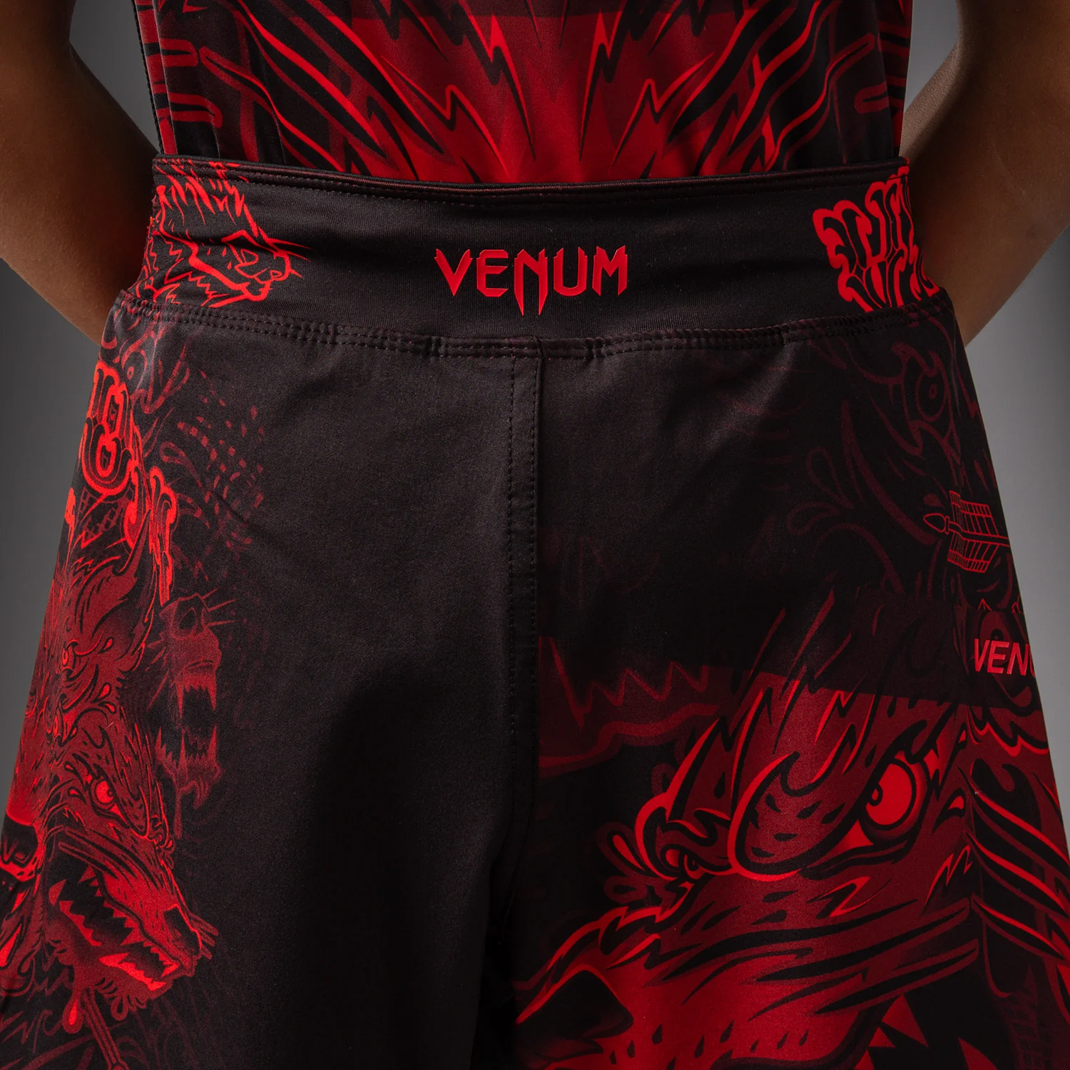 Venum Wolf Atak Kids Fightshorts - Black/Red - Image 6
