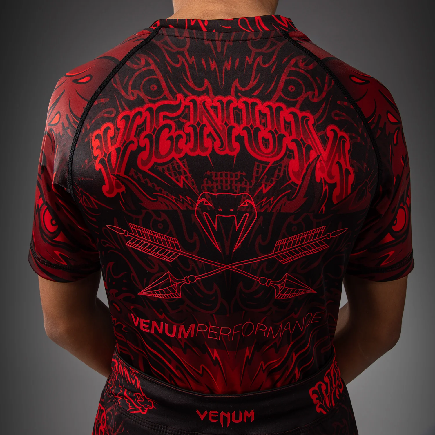Venum Wolf Atak Kids Short Sleeve Rashguard - Black/Red - Image 5