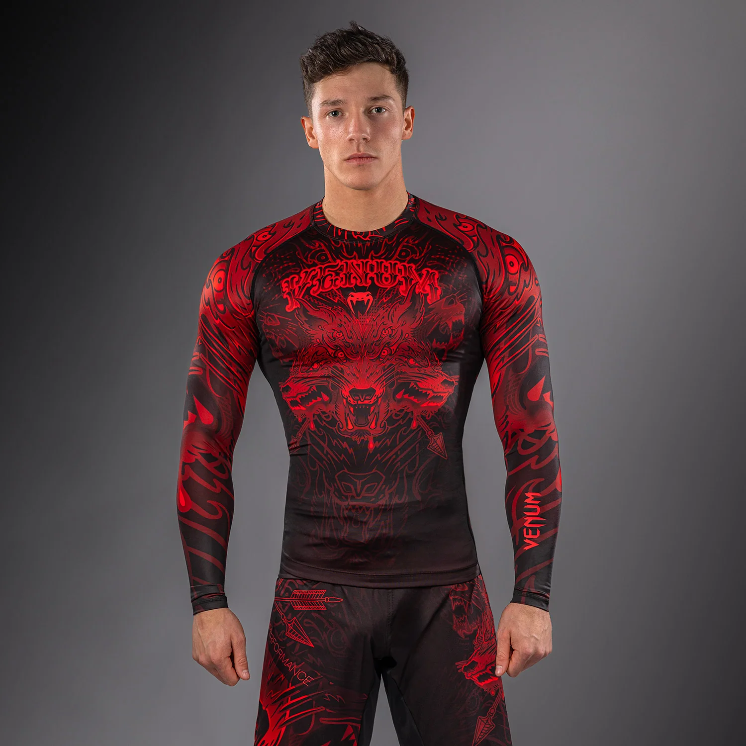 Venum Wolf Atak Long Sleeve Rashguard - Black/Red - Image 2