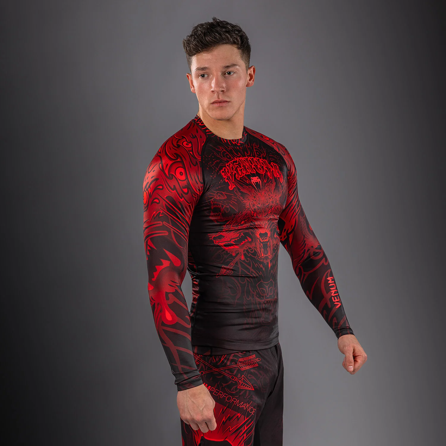 Venum Wolf Atak Long Sleeve Rashguard - Black/Red - Image 4