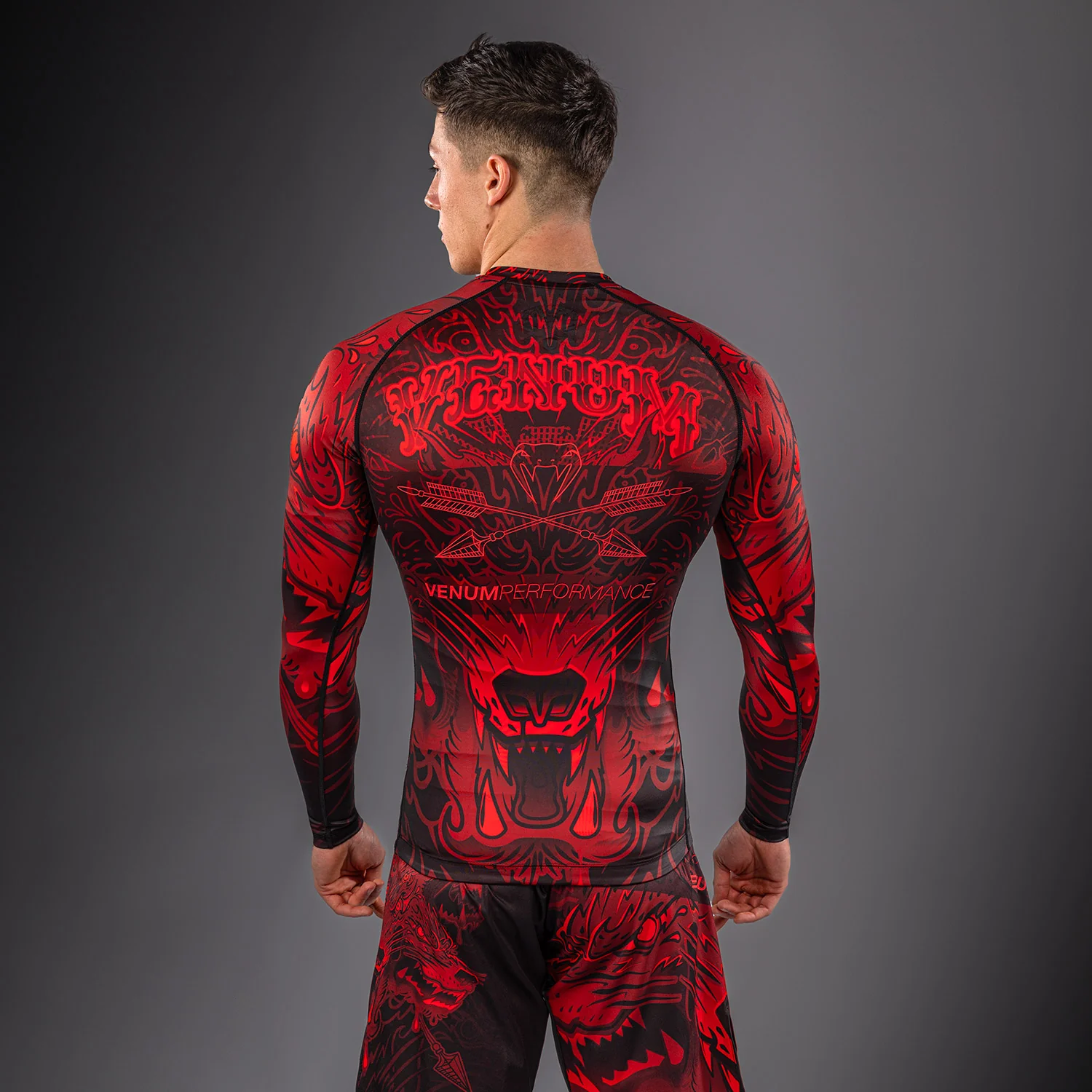 Venum Wolf Atak Long Sleeve Rashguard - Black/Red - Image 5