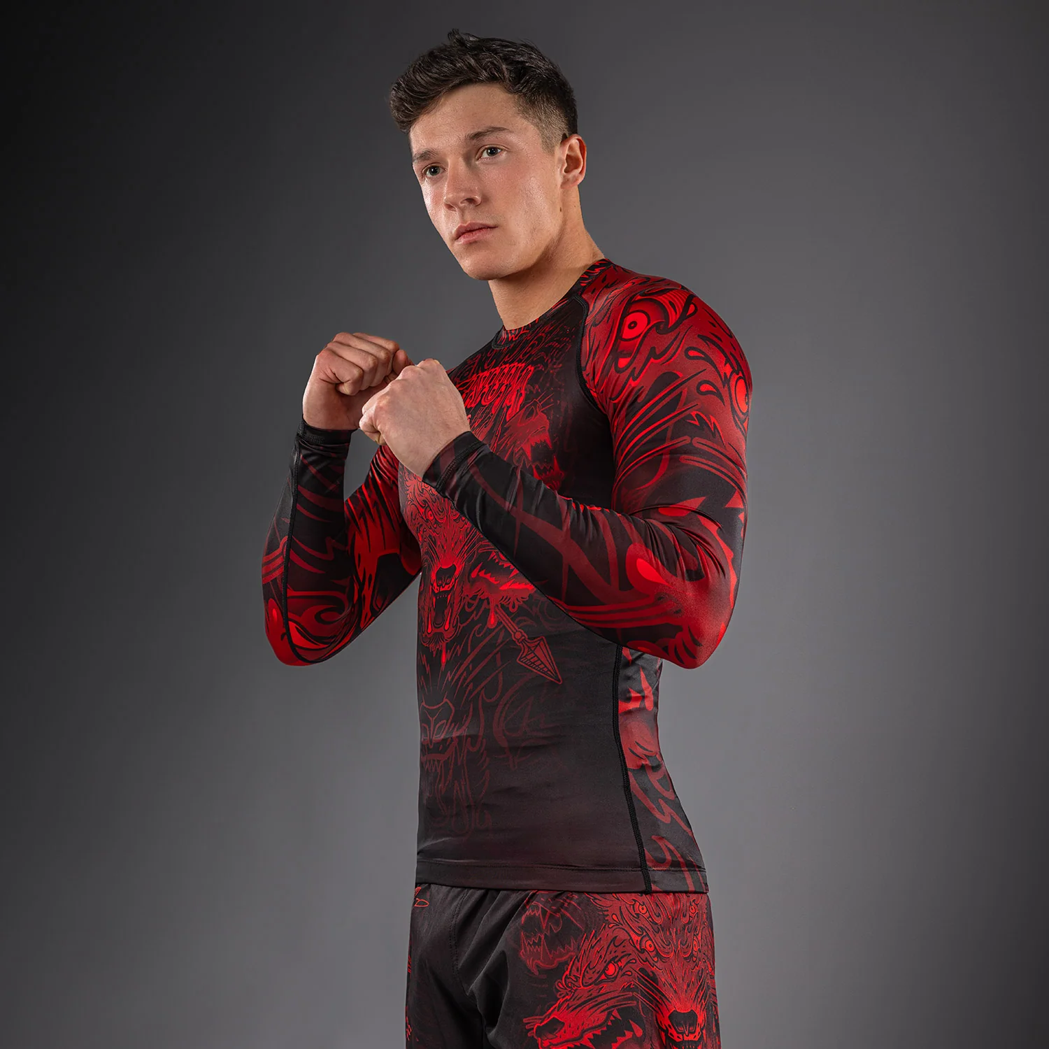 Venum Wolf Atak Long Sleeve Rashguard - Black/Red - Image 6