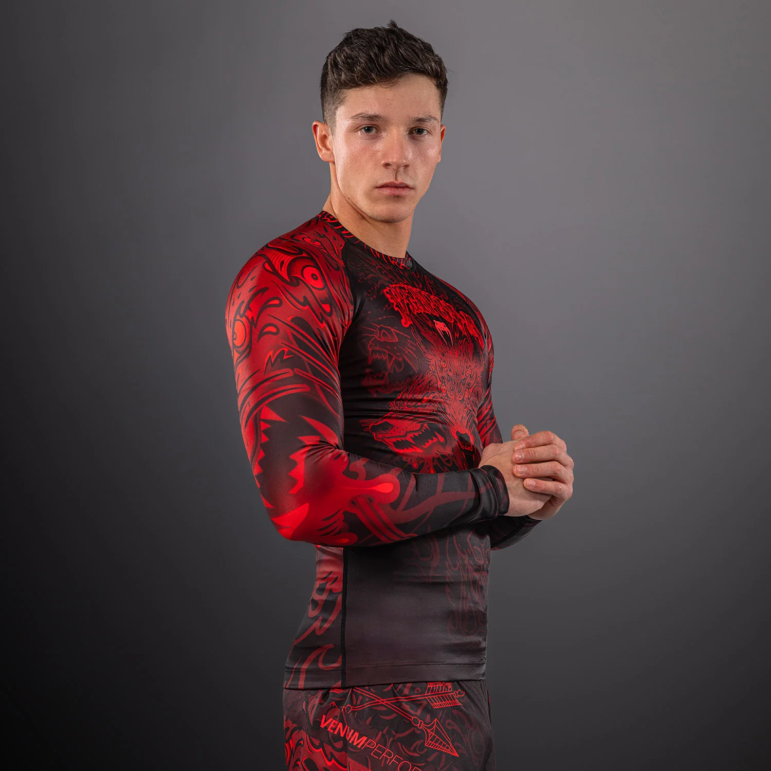 Venum Wolf Atak Long Sleeve Rashguard - Black/Red - Image 7