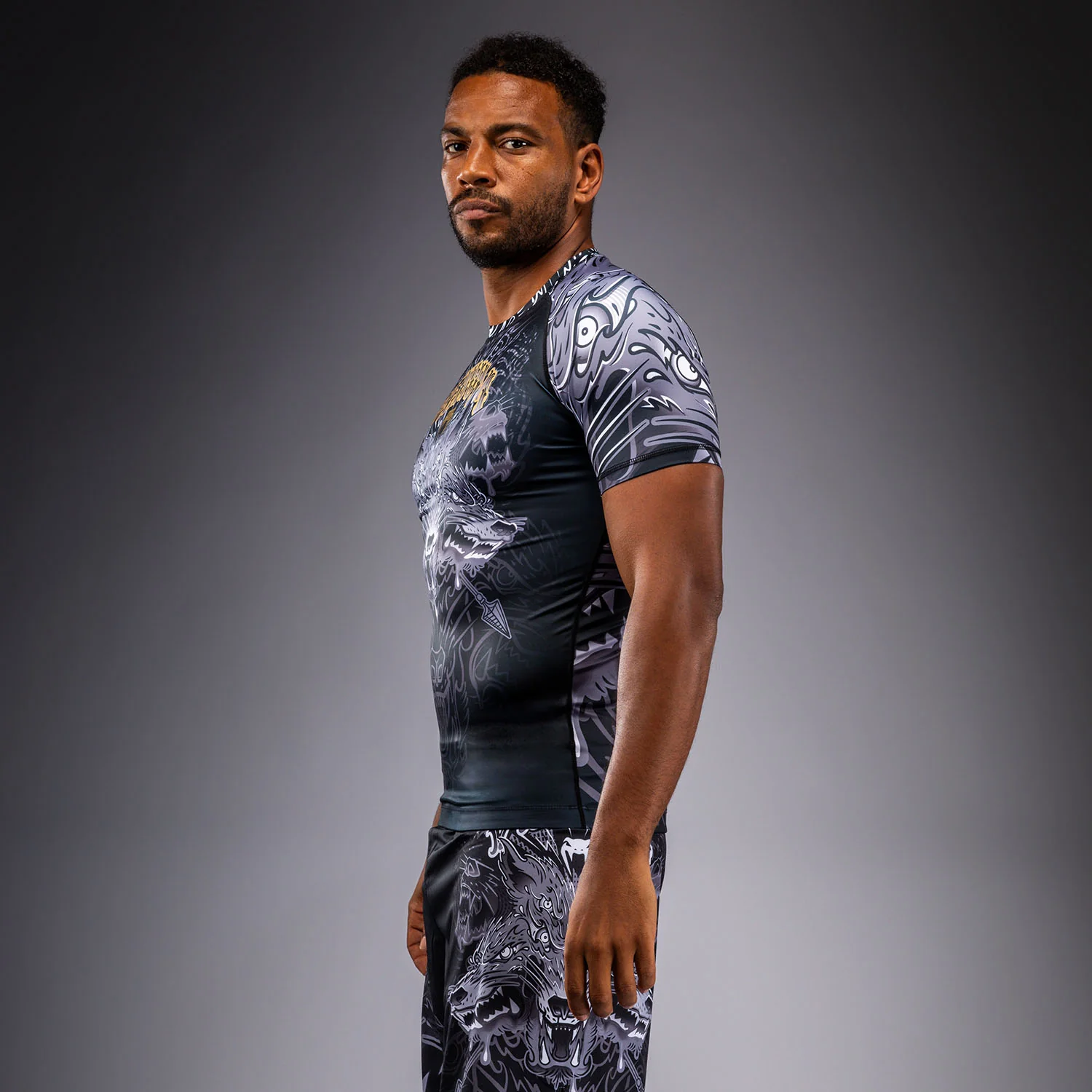 Venum Wolf Atak Short Sleeve Rashguard - Black/Grey - Image 2