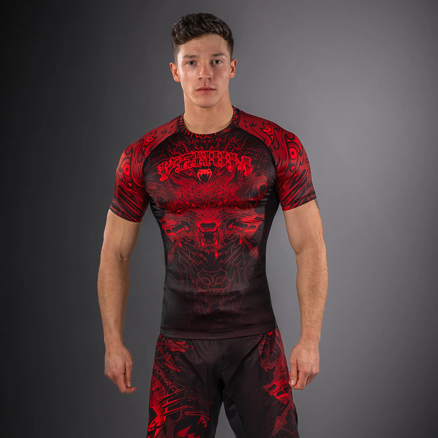 Venum Wolf Atak Short Sleeve Rashguard - Black/Red