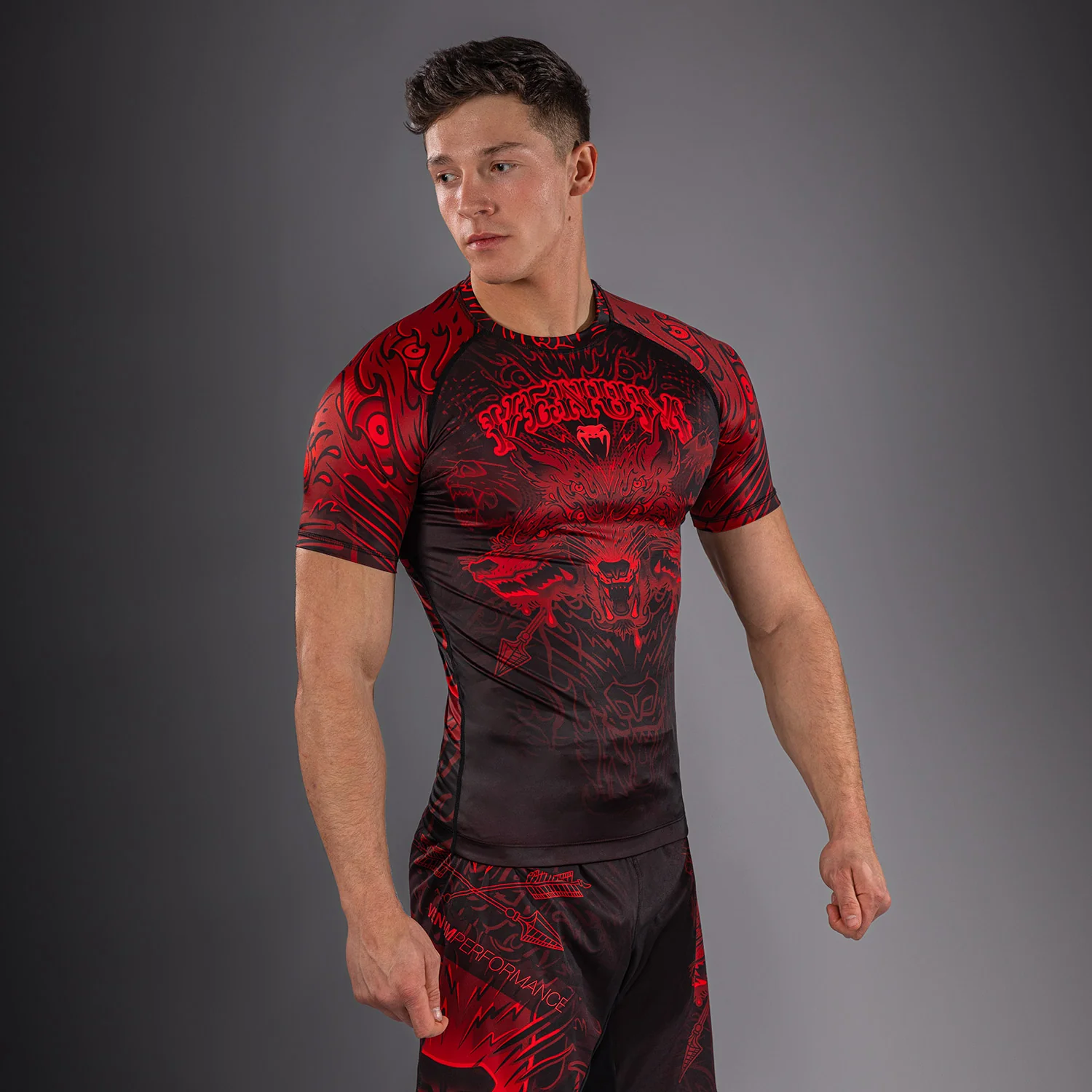 Venum Wolf Atak Short Sleeve Rashguard - Black/Red - Image 3