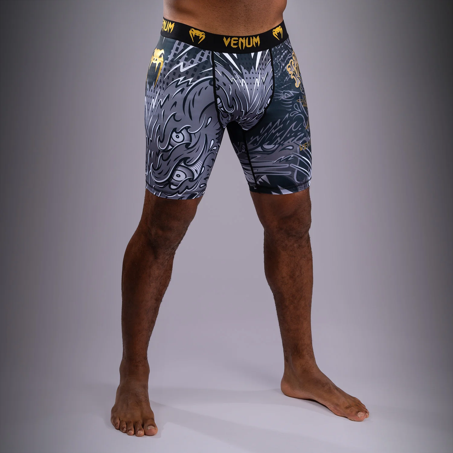 Venum Wolf Atak Vale Tudo Shorts - Black/Grey - Image 2