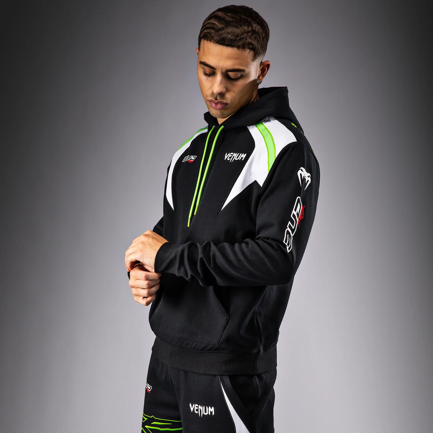 Venum x Bud Racing Men’s Hoodie - Black/White/Lime Green - Image 2