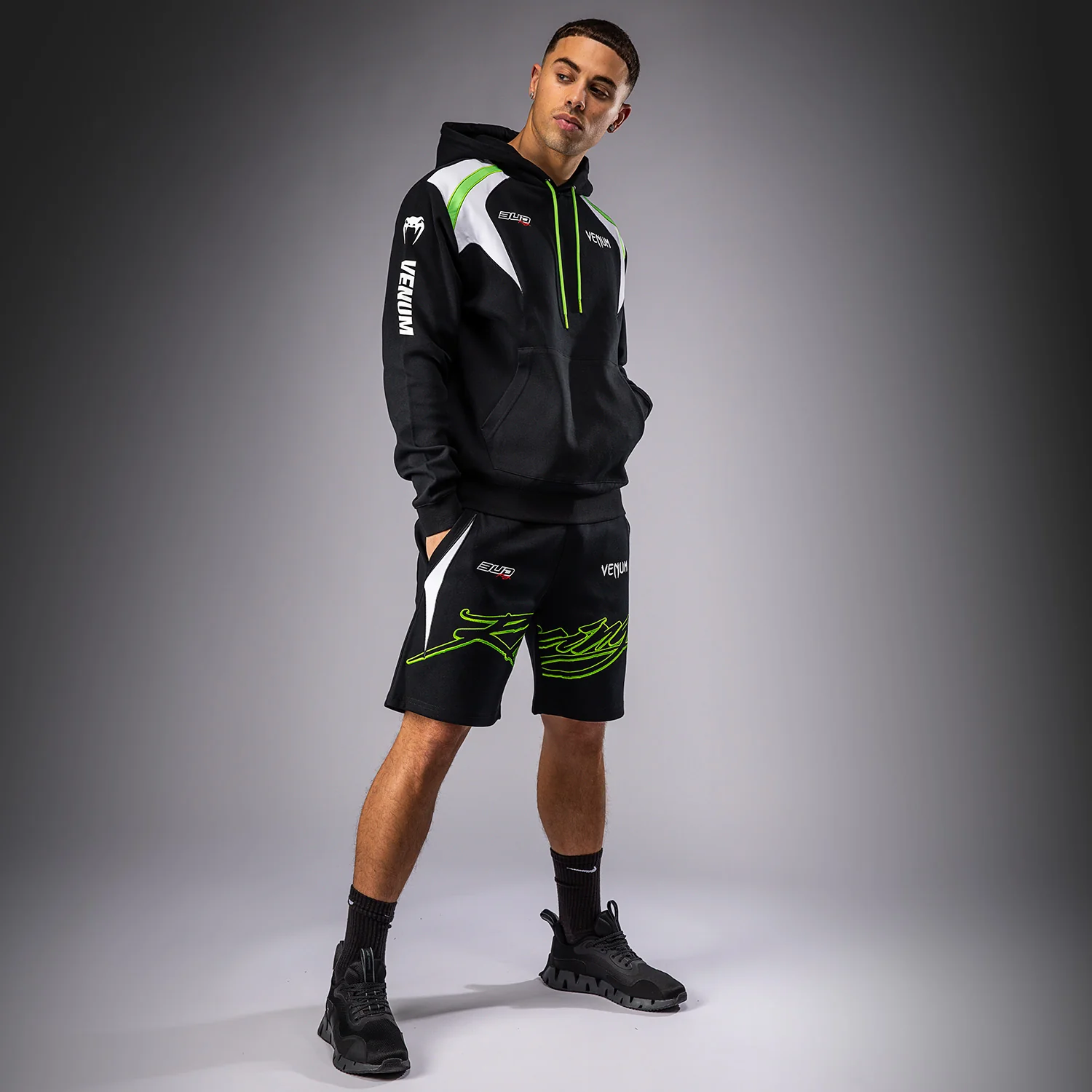Venum x Bud Racing Men’s Hoodie - Black/White/Lime Green - Image 3