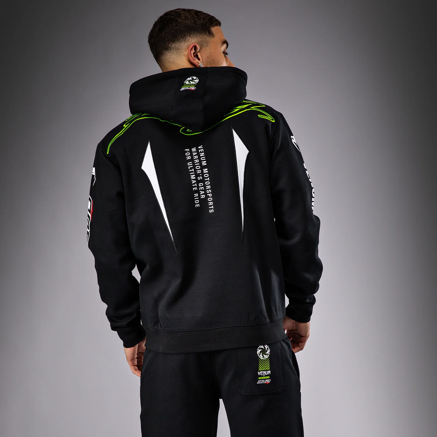 Venum x Bud Racing Men’s Hoodie - Black/White/Lime Green - Image 4