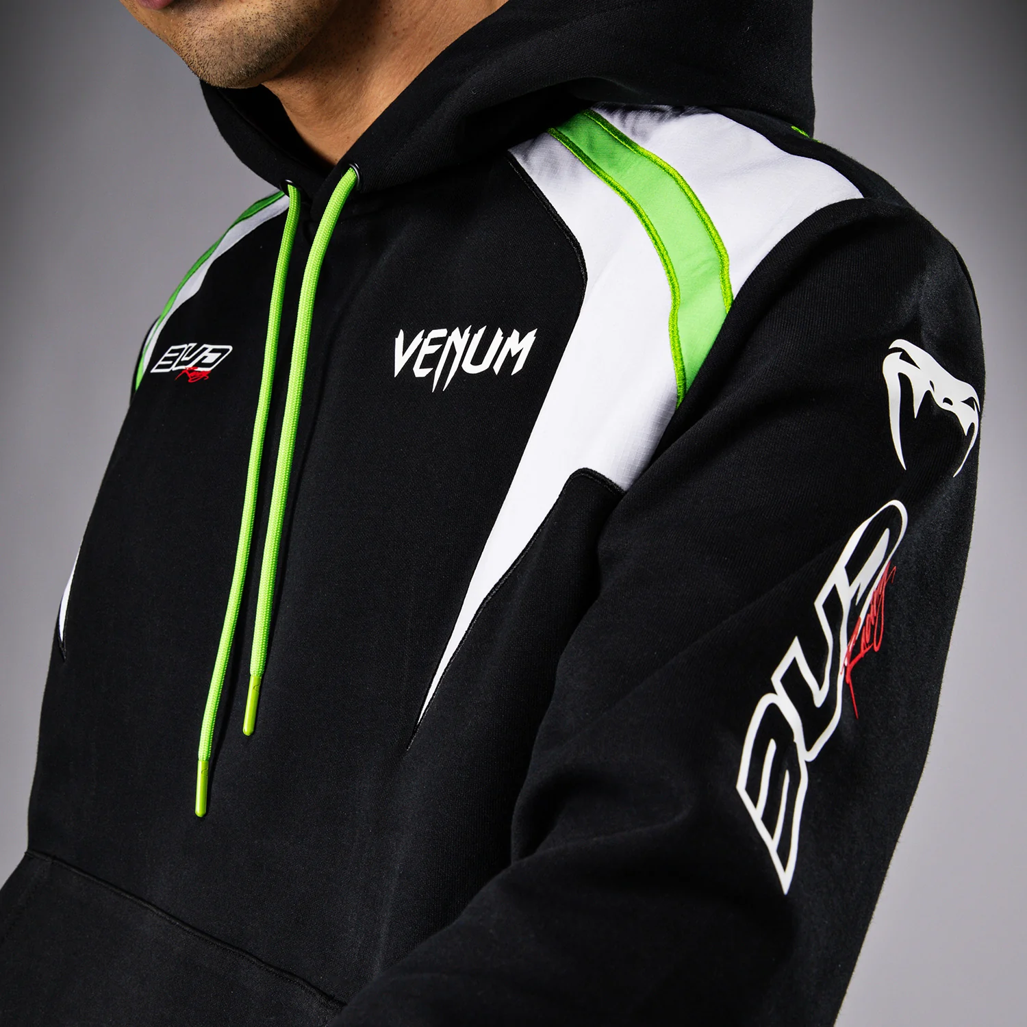 Venum x Bud Racing Men’s Hoodie - Black/White/Lime Green - Image 5
