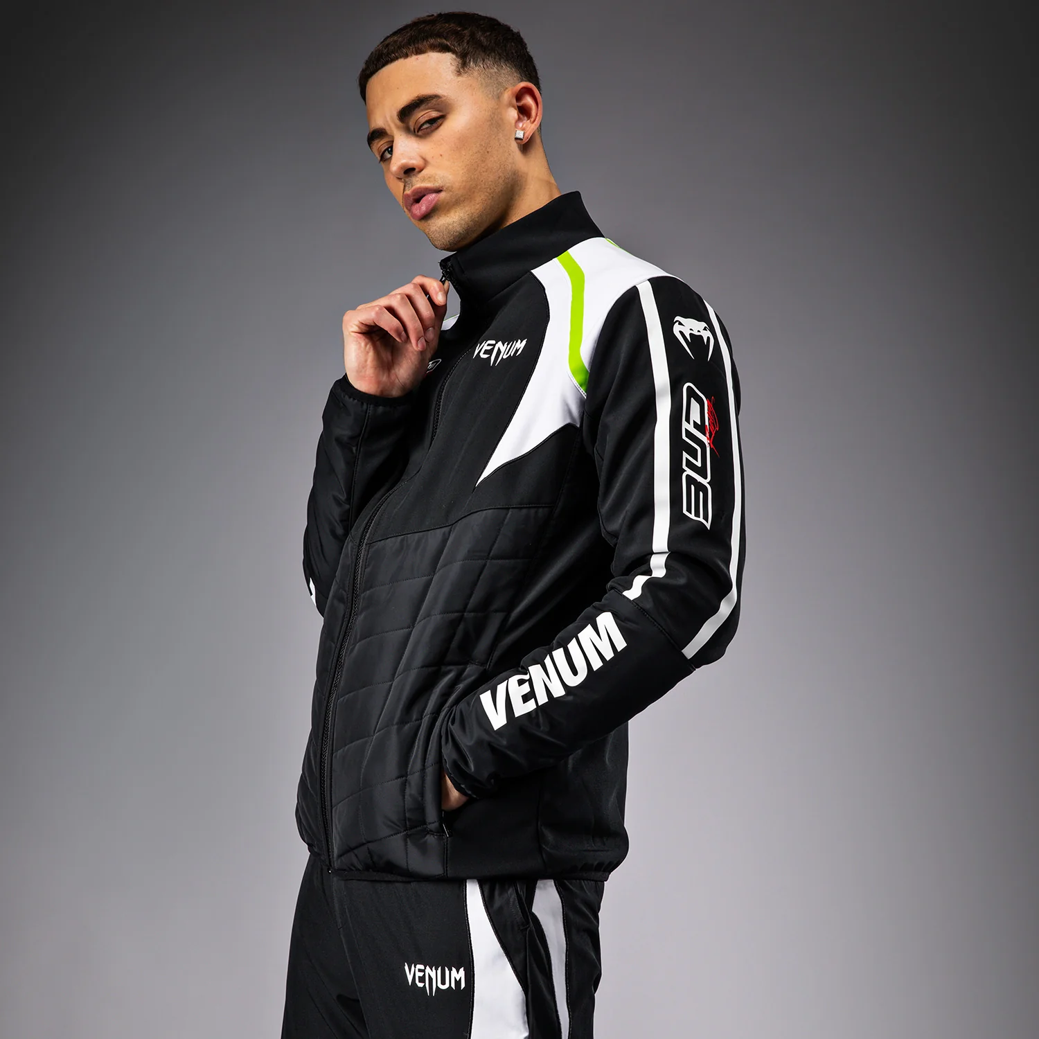 Venum x Bud Racing Men’s Jacket - Black/White/Lime Green - Image 3