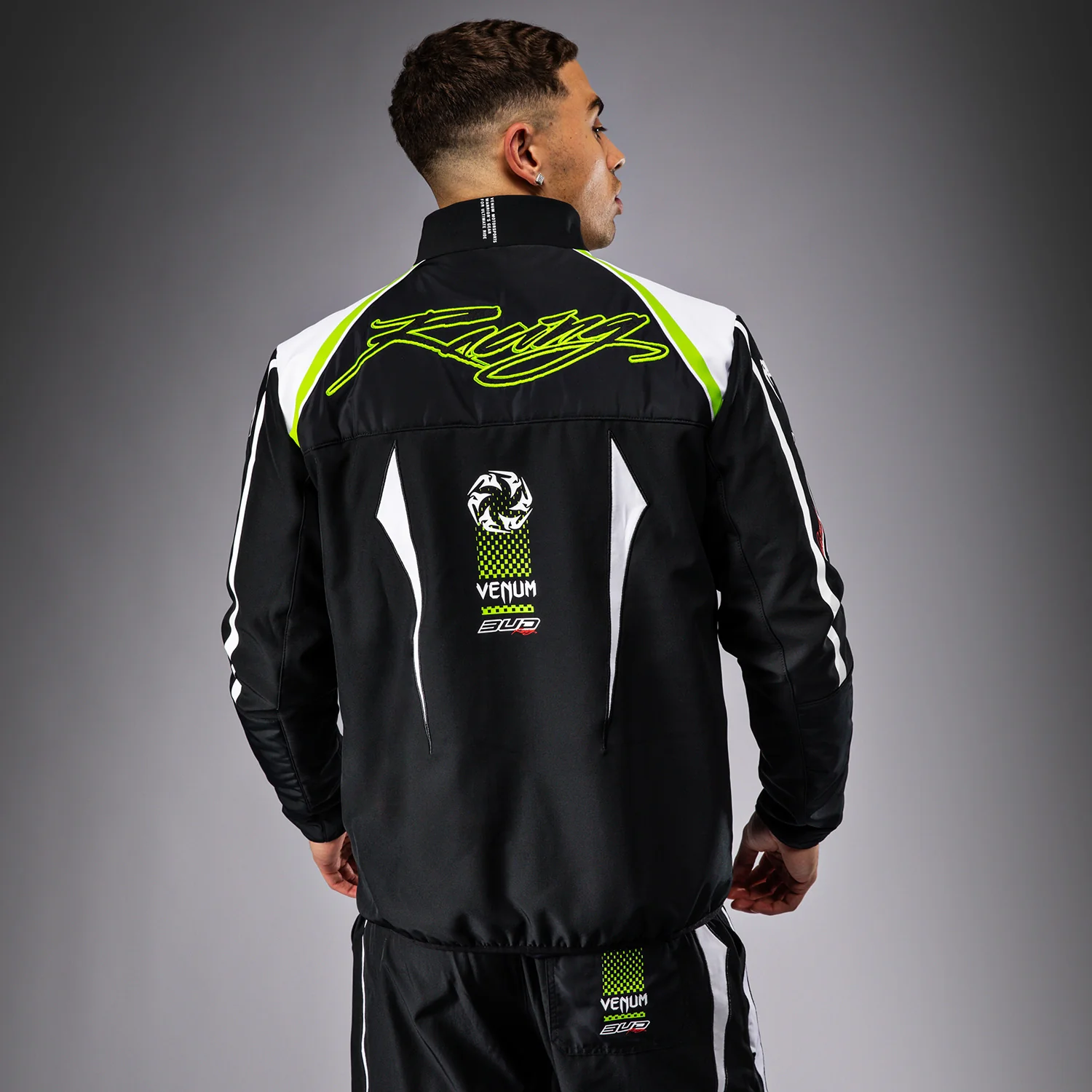 Venum x Bud Racing Men’s Jacket - Black/White/Lime Green - Image 4