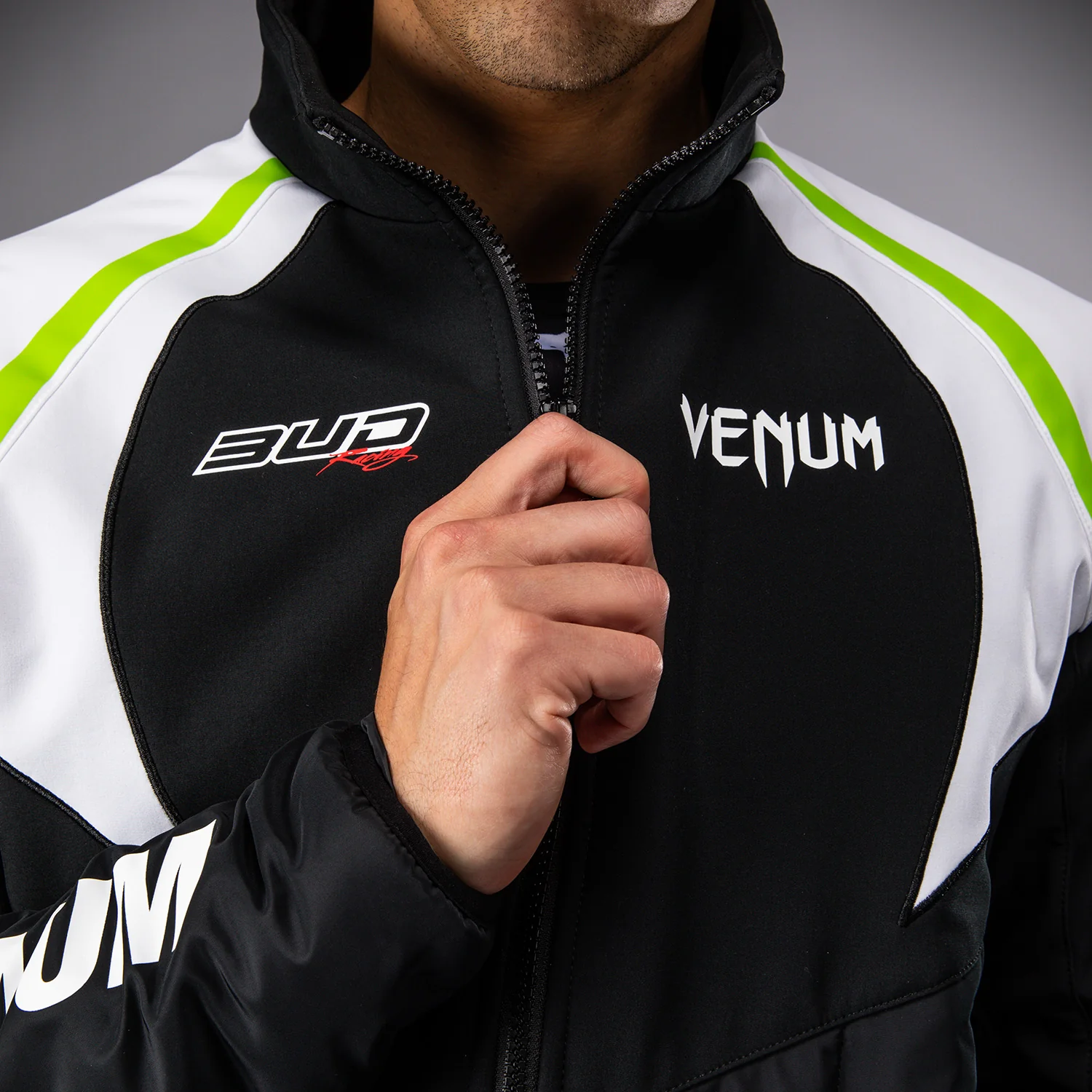 Venum x Bud Racing Men’s Jacket - Black/White/Lime Green - Image 6