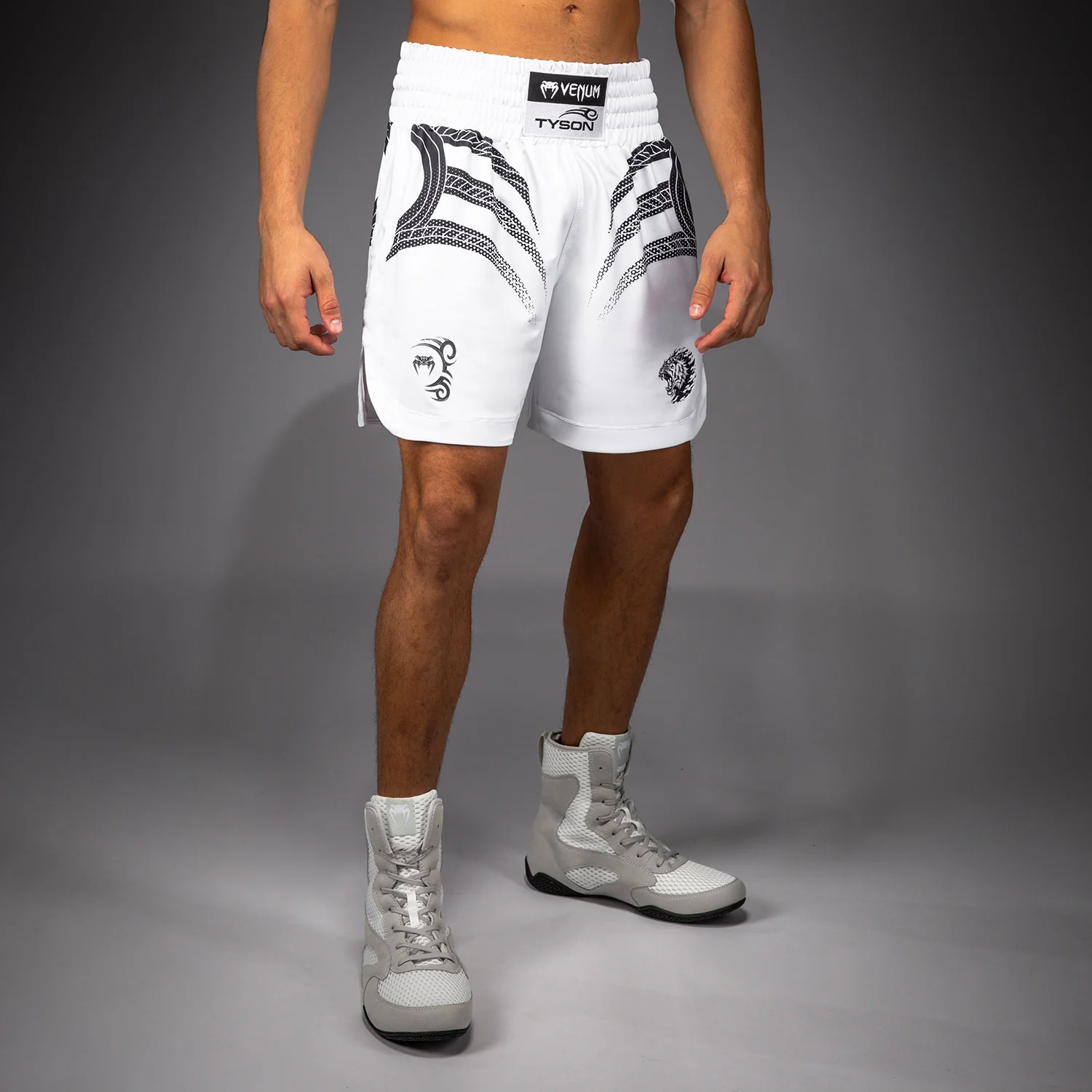 Venum x Mike Tyson Tiger Boxing Shorts - Optical White/Deep Black - Image 2