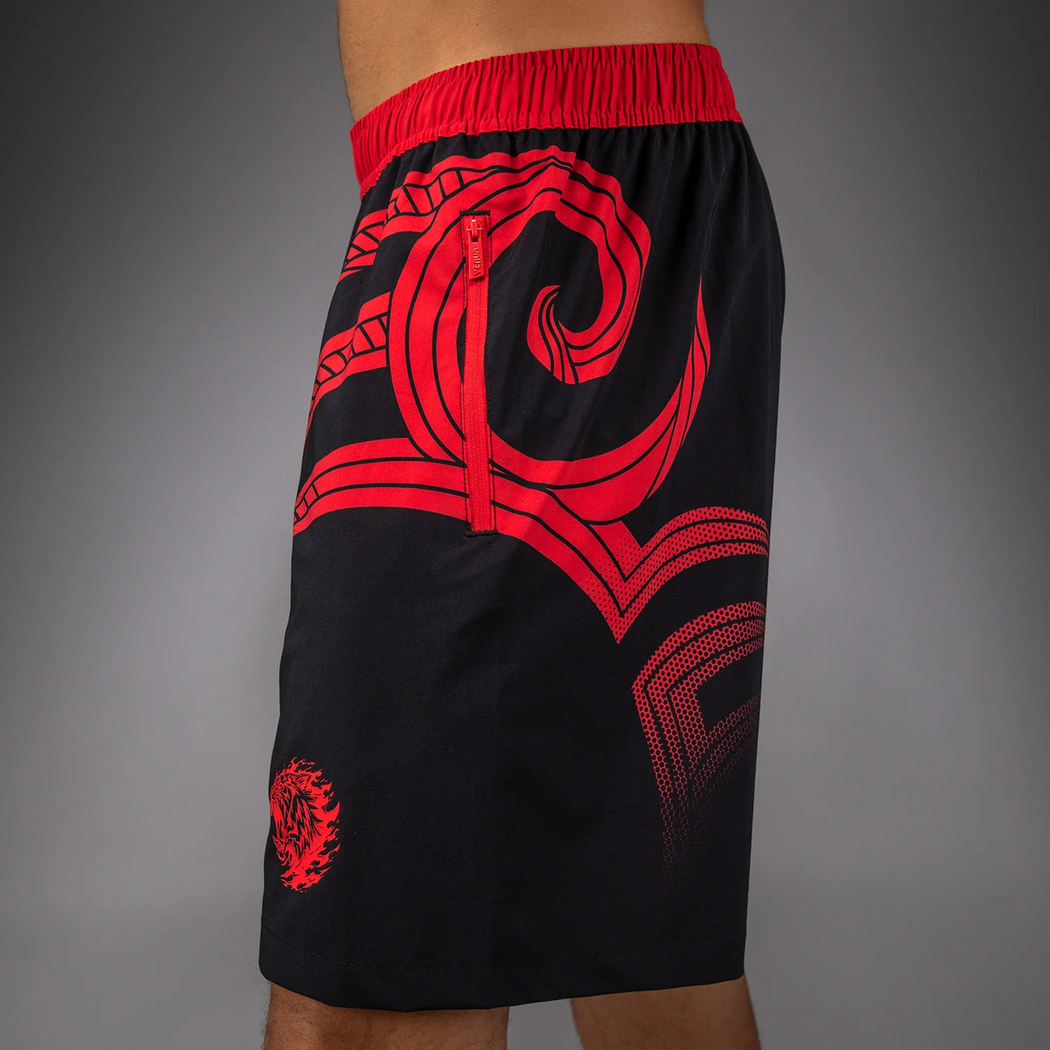 Venum x Mike Tyson Tiger Training Shorts - Deep Black/Intense Red - Image 6