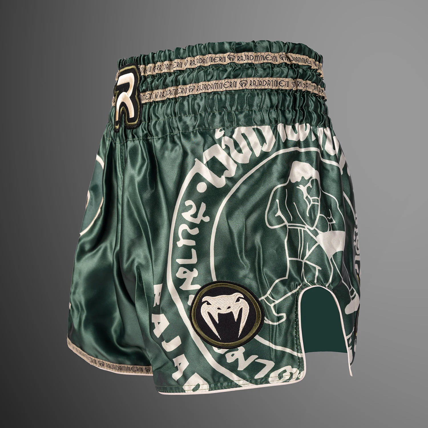 Venum x Rajadamnern Muay Thai Shorts - Military Green - Image 2