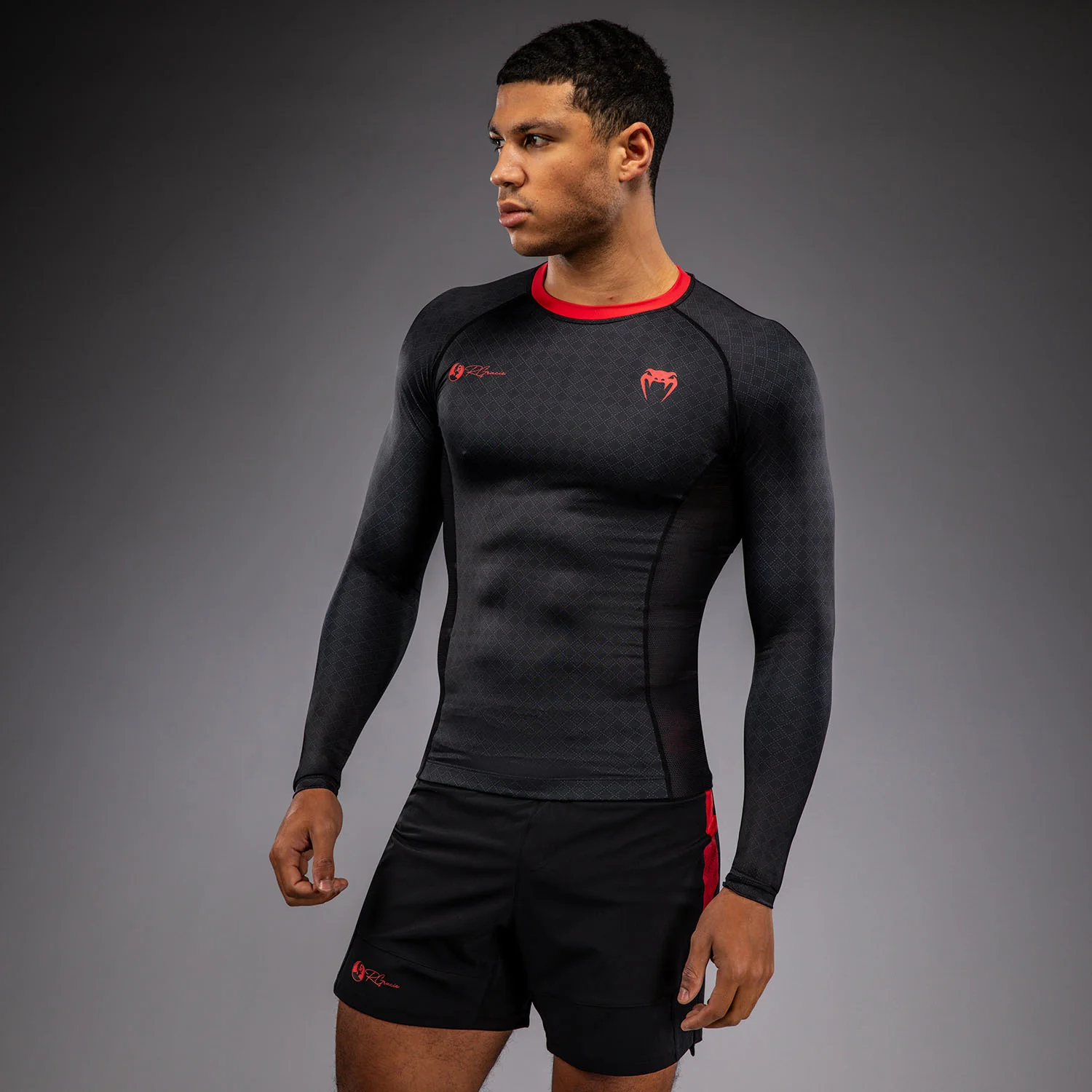 Venum x Roger Gracie Signature Long Sleeve Rashguard - Black/Red - Image 2
