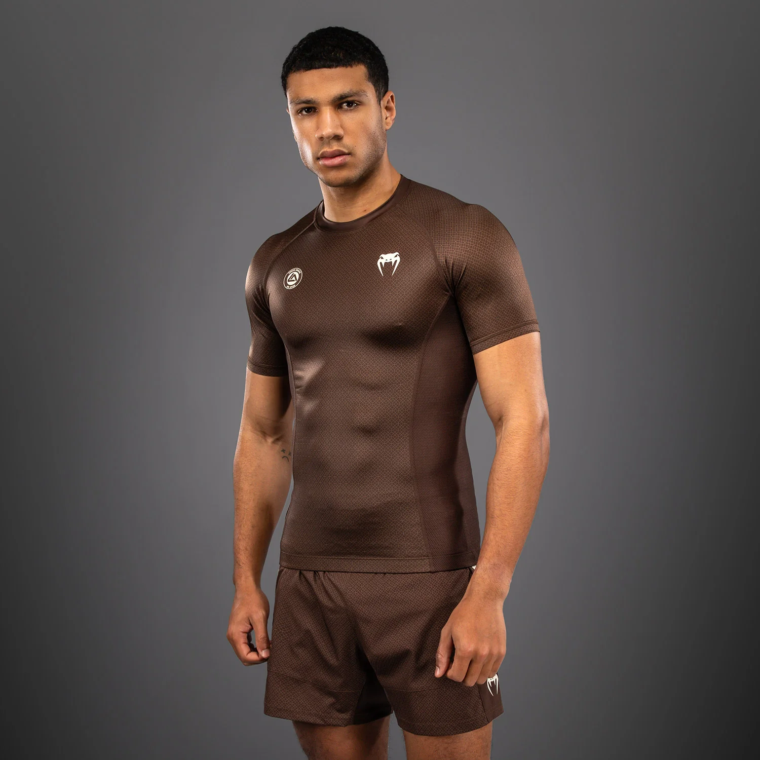 Venum x Roger Gracie Academy Short Sleeve Rashguard - Dark Brown - Image 3