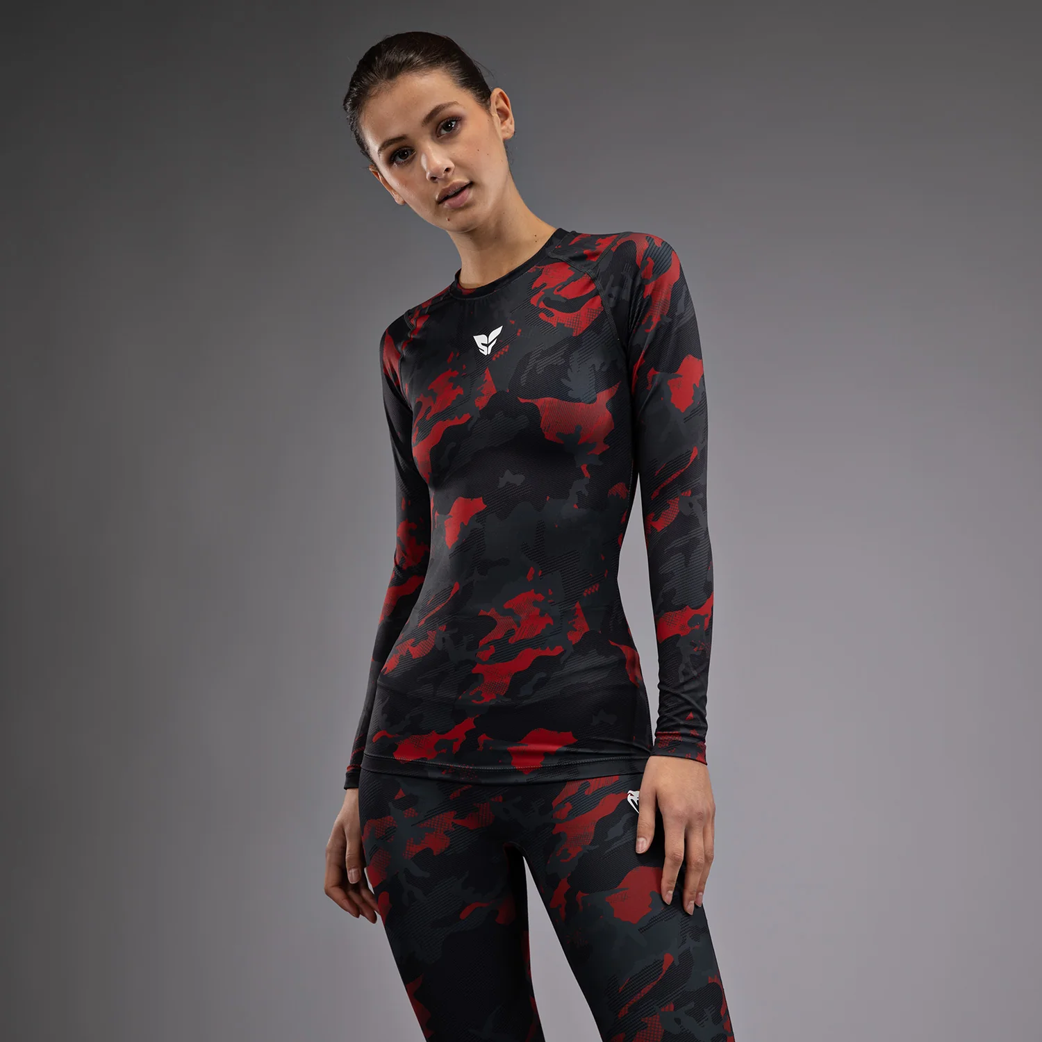Venum x Sophia Rose Women’s Long Sleeve Rashguard - Urban Red Camo - Image 3